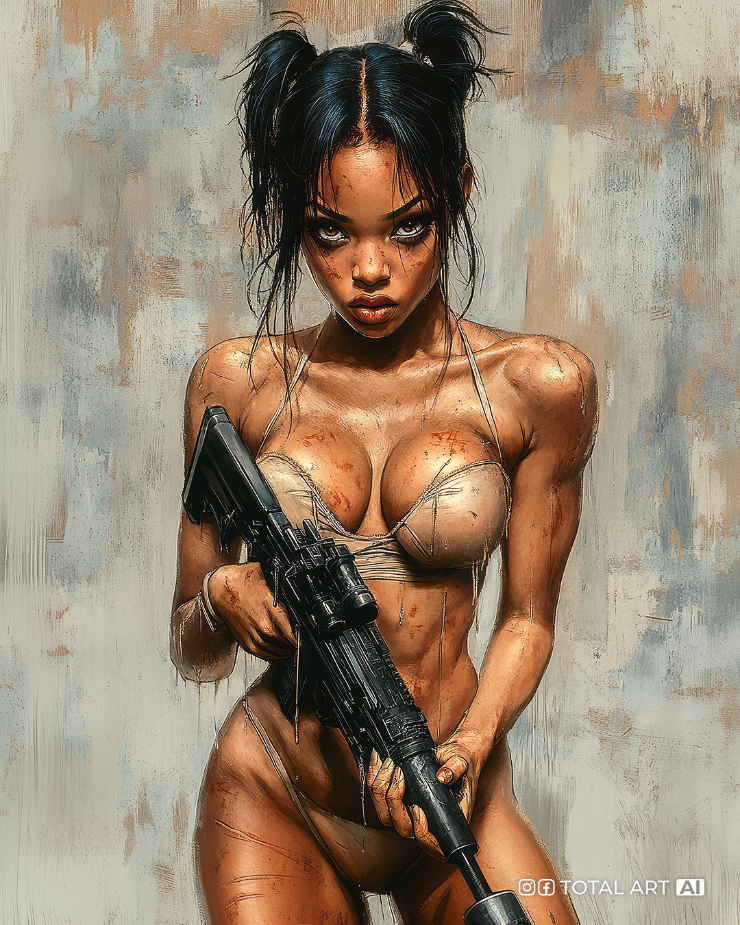 Midjourney prompt: Comic book cover illustration, full body shot of young beautiful African America...