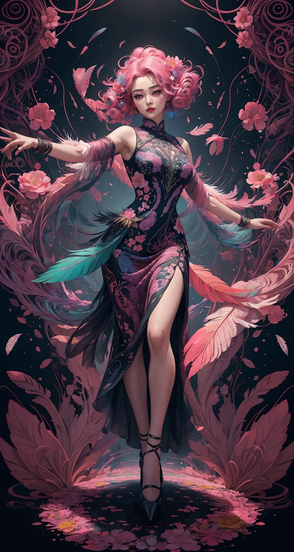 DreamShaper prompt: erjie, <lora:Threesister-erjiev2:0.2>,girl in a fluid and dynamic pose, wearing ...