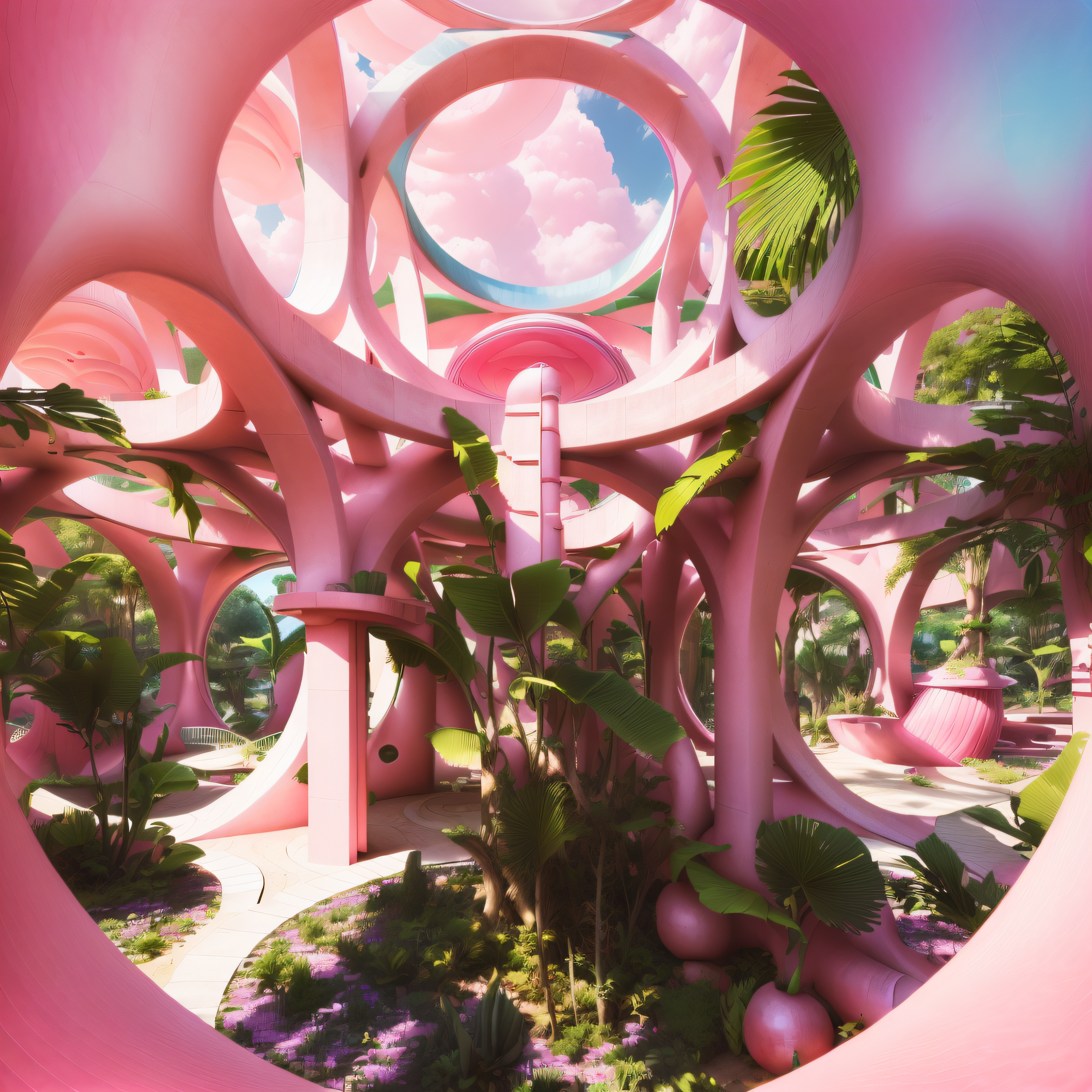 ReV Animated prompt: there is a circular pink structure with a circular window in the middle, pink ar...