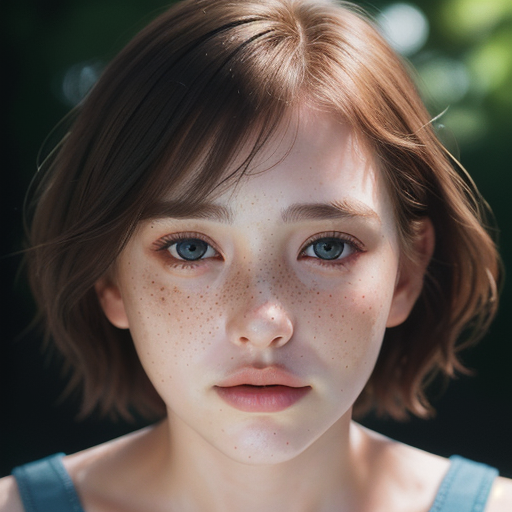 majicMIX realistic prompt: Detailed and realistic portrait of a 20 year old woman with freckles, round eyes...