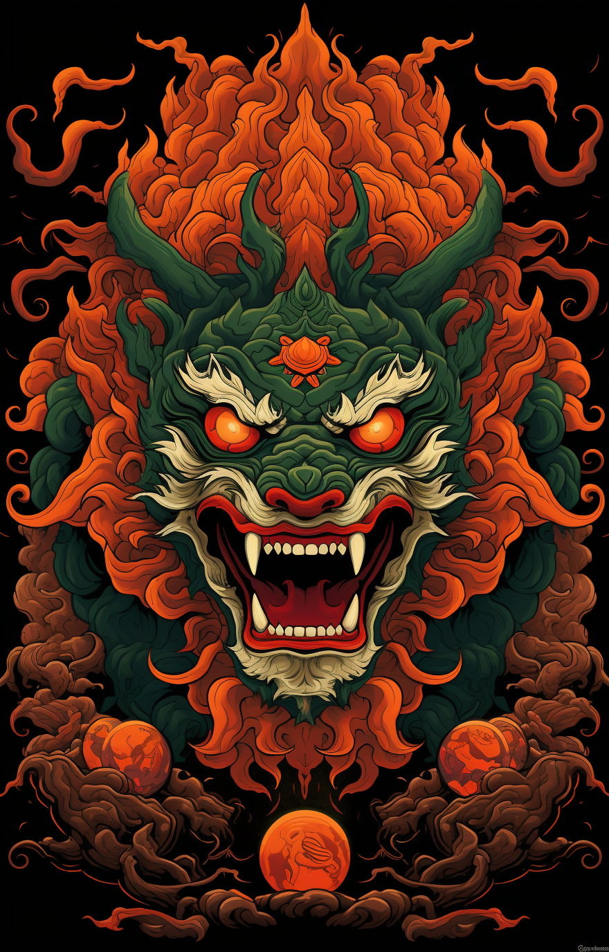 Midjourney prompt: Tibetan Thangka art print, "Art of the Kali", symmetrical composition, colorful ...