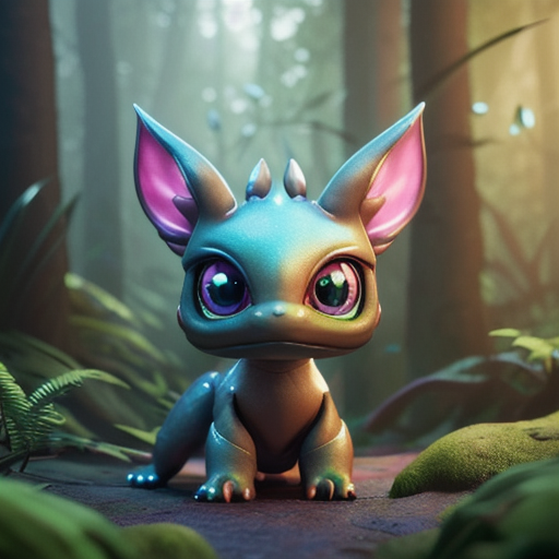 Stable Diffusion prompt: (((cute))) Chibi big-eyed Dragon sitting in lush forest, full character concept,...