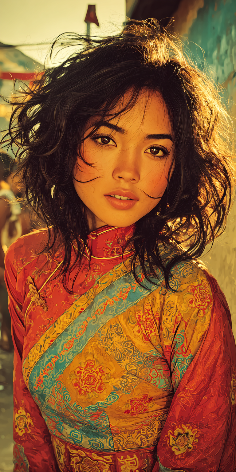 Midjourney prompt: woman, in the style of timeless beauty, strong facial expression, warmcore --cha...