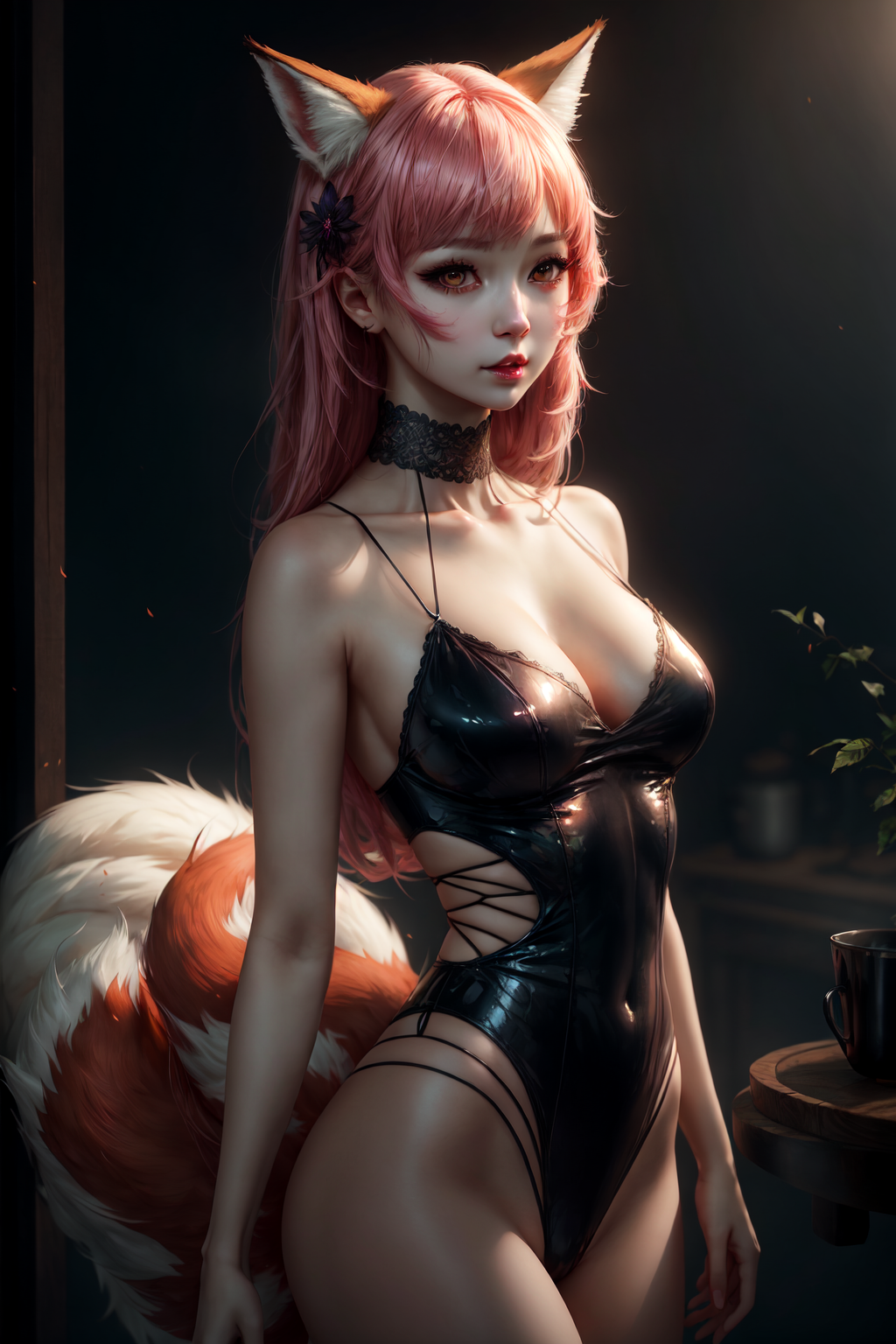 UnstableInkDream prompt: fluffy nine-tailed fox girl by Wlop and Guweiz, Hyper-realistic, photography, re...