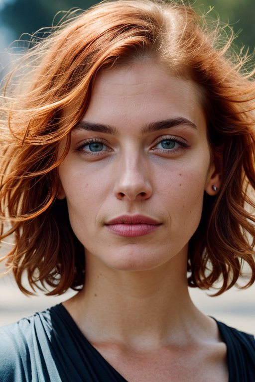 Realistic Vision V2.0 prompt: glass textures, a woman with red hair in the style of Tamara de Lampe, mythical,...