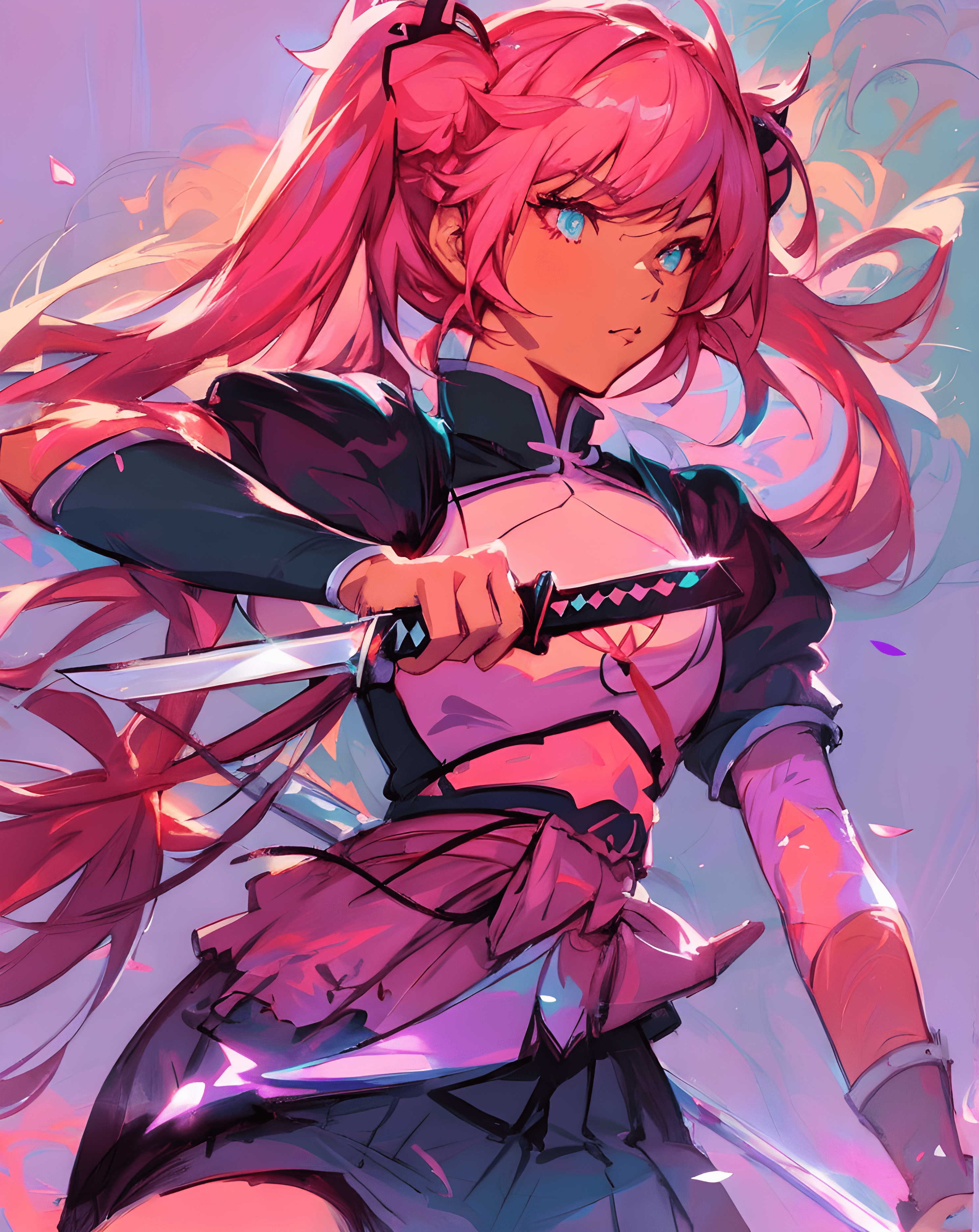 Counterfeit-V2.5 prompt: a drawing of a woman holding a sword, an anime drawing, inspired by rossdraws, p...