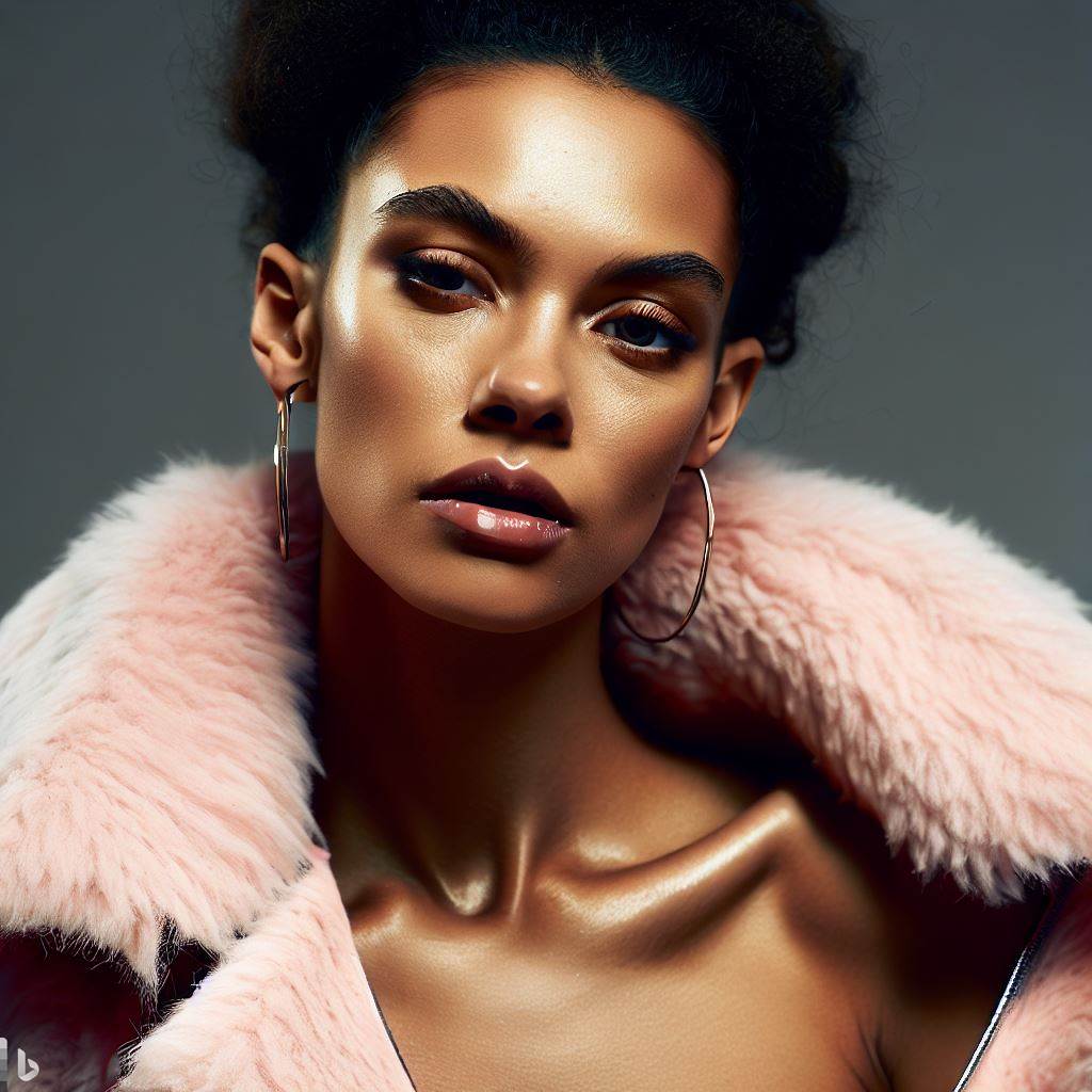 DALL·E prompt: commercial portrait a beautiful multiracial girl in pink jacket, chiseled cheeks...