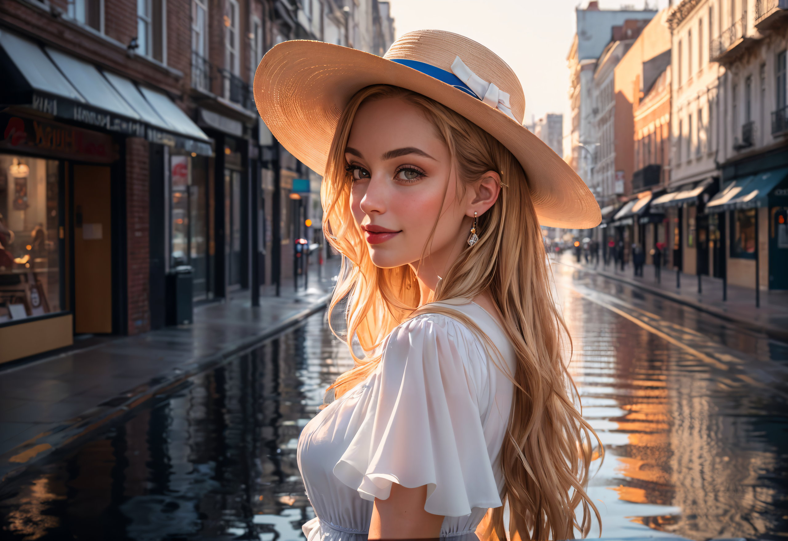 DreamShaper prompt: (best quality, masterpiece, realistic:1.3), (detailed), a woman in a white dress...