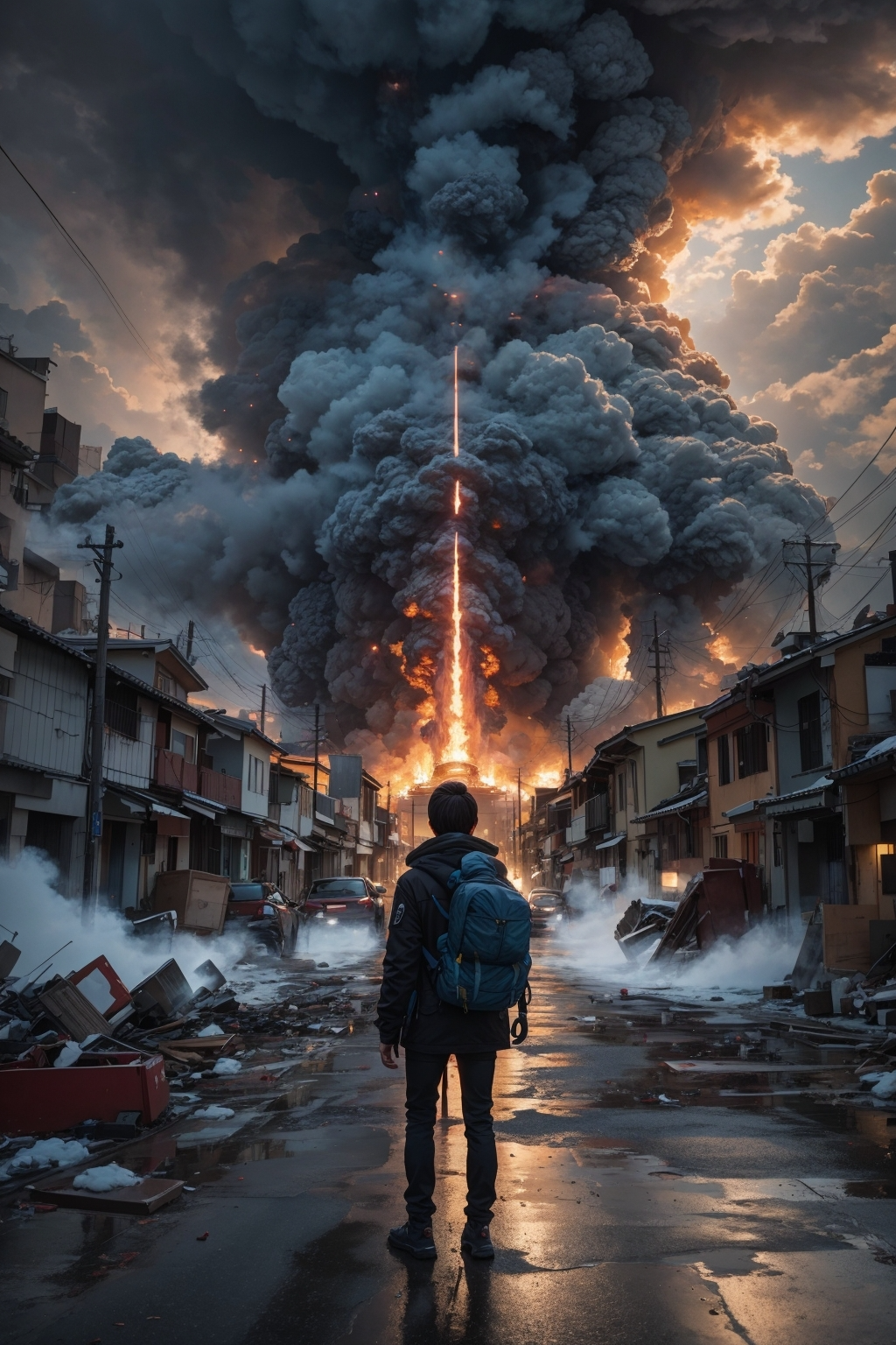 DreamShaper prompt: a 1child standing, sadness, oil painting, a massive swirling tornado swept throu...