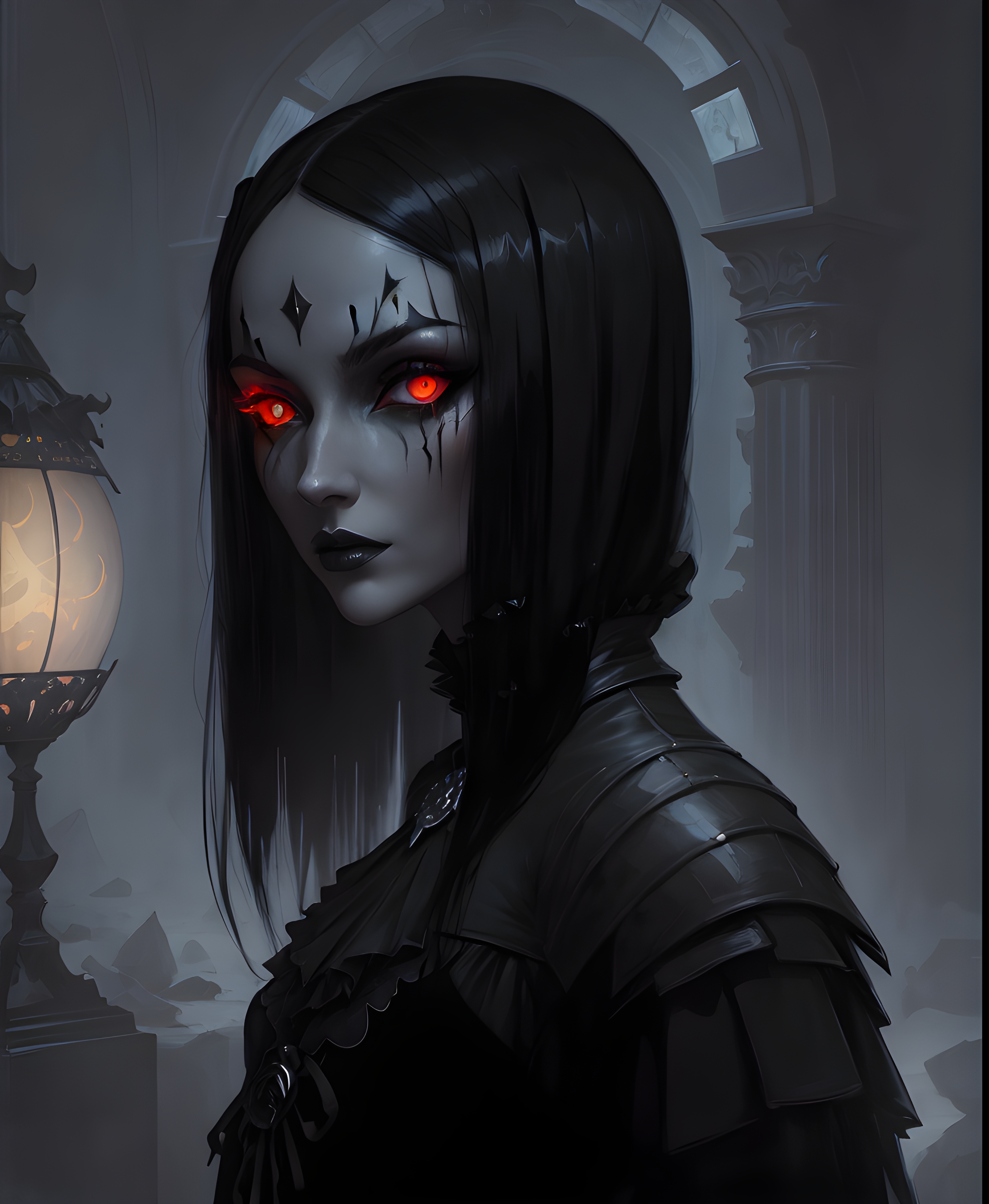 DreamShaper prompt: a digital painting of a woman with glowing eyes, inspired by Aaron Nagel, gothic...