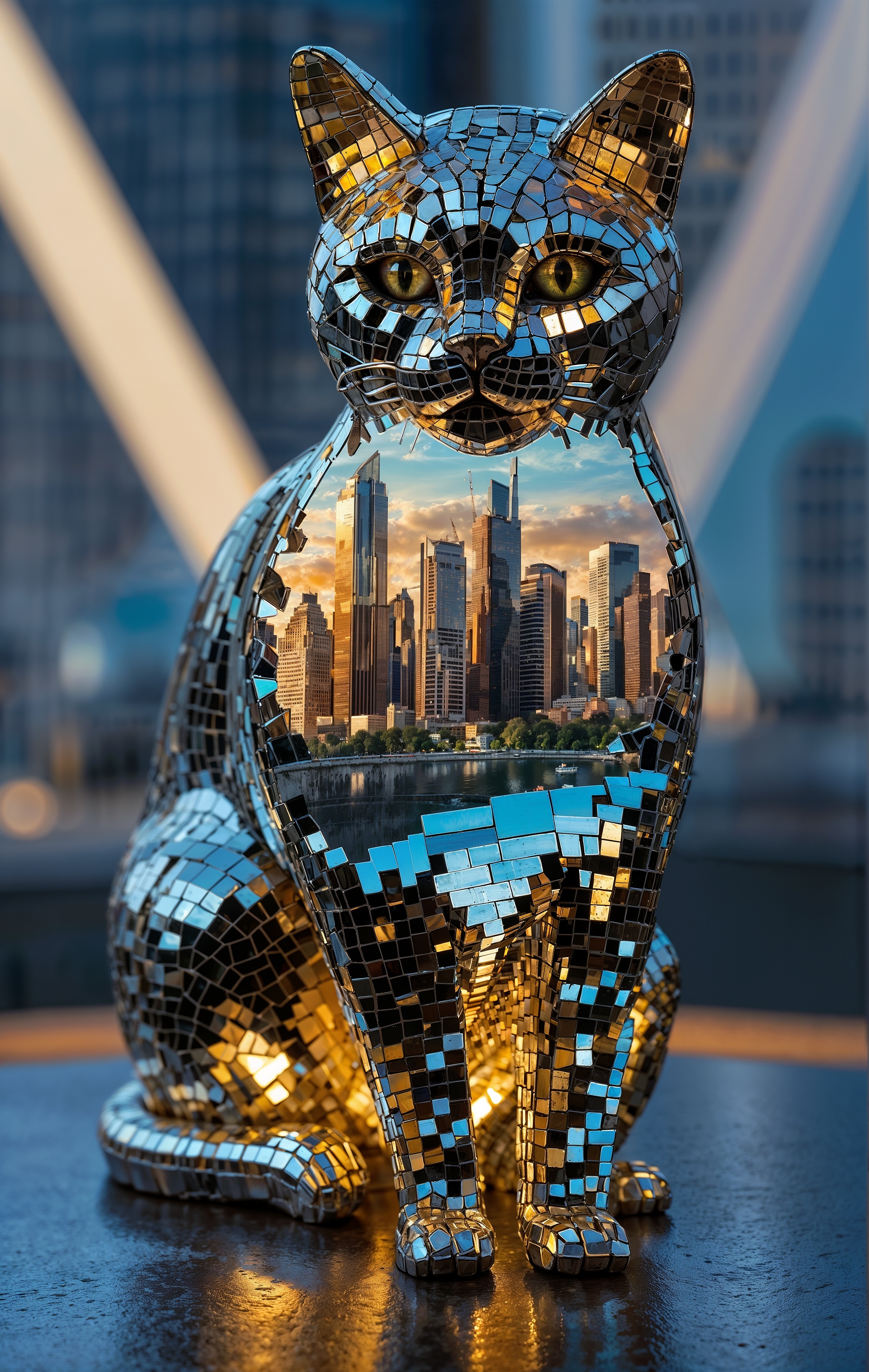 SD XL prompt: A captivating 3D sculpture of a cat, meticulously crafted using an enchanting ar...