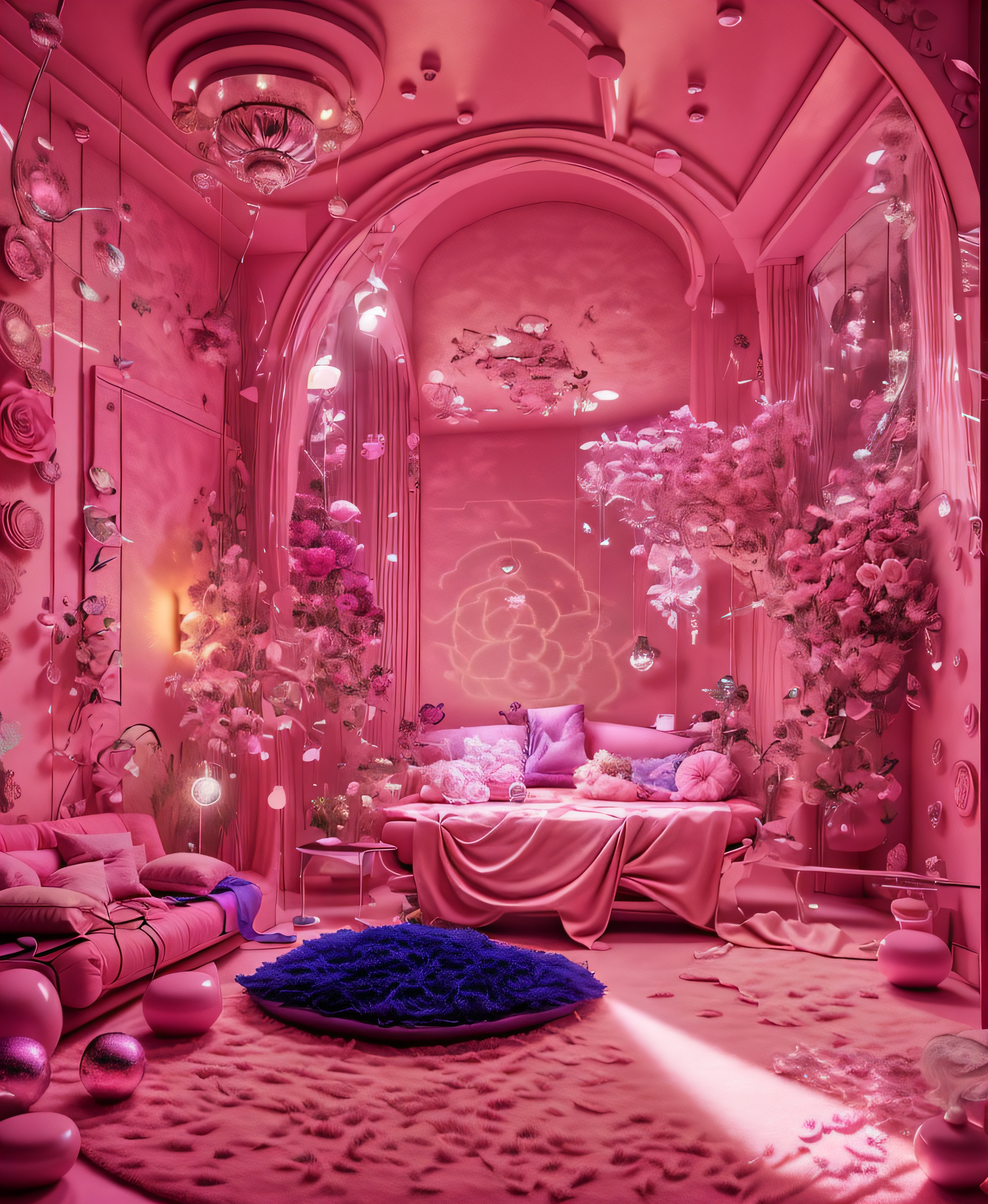 ReV Animated prompt: a brightly lit room with a couch and a rug in it, magical colors and atmosphere,...