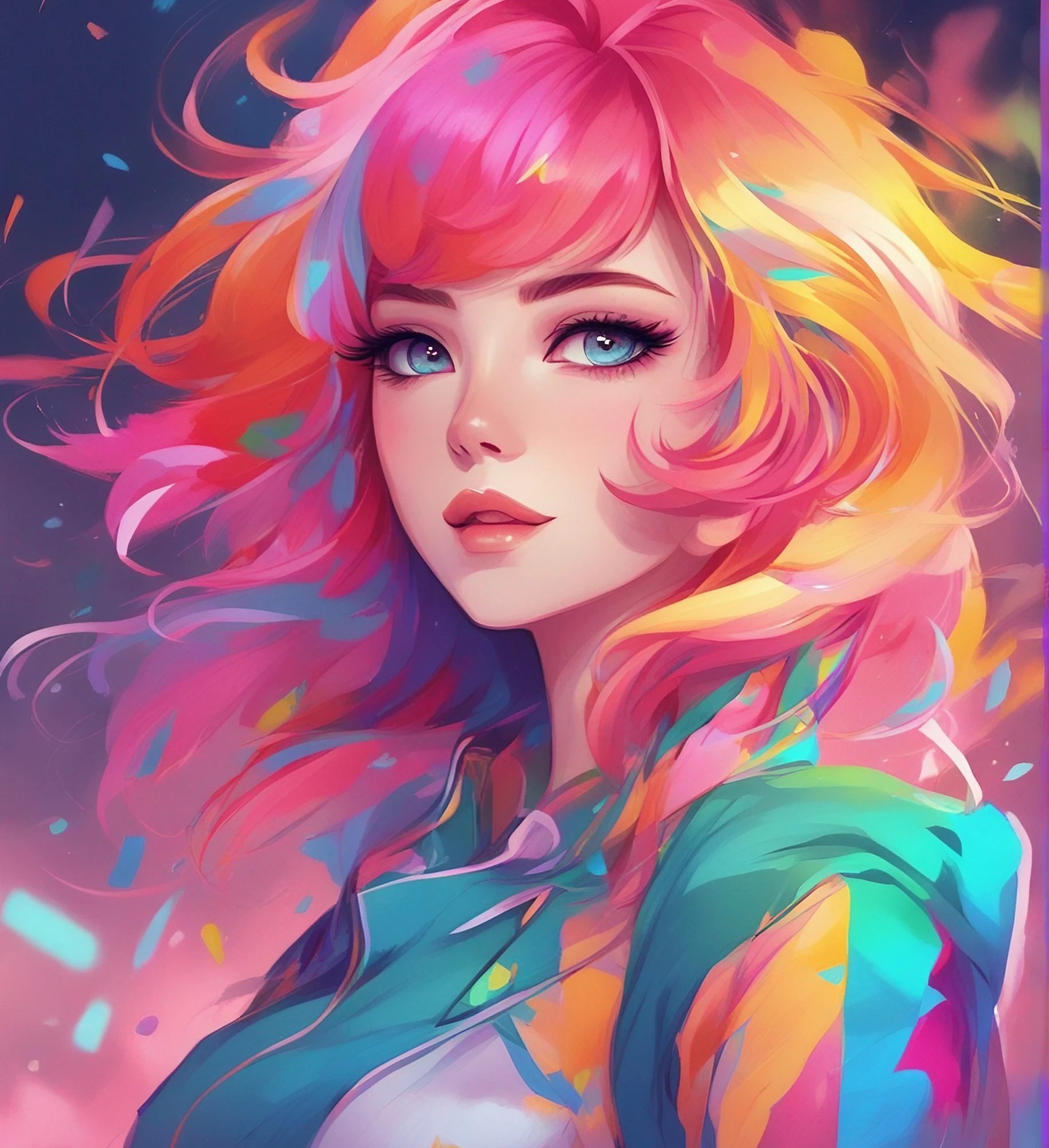 Midjourney prompt: a drawing of a woman with colorful hair, rossdraws pastel vibrant, artgerm and l...