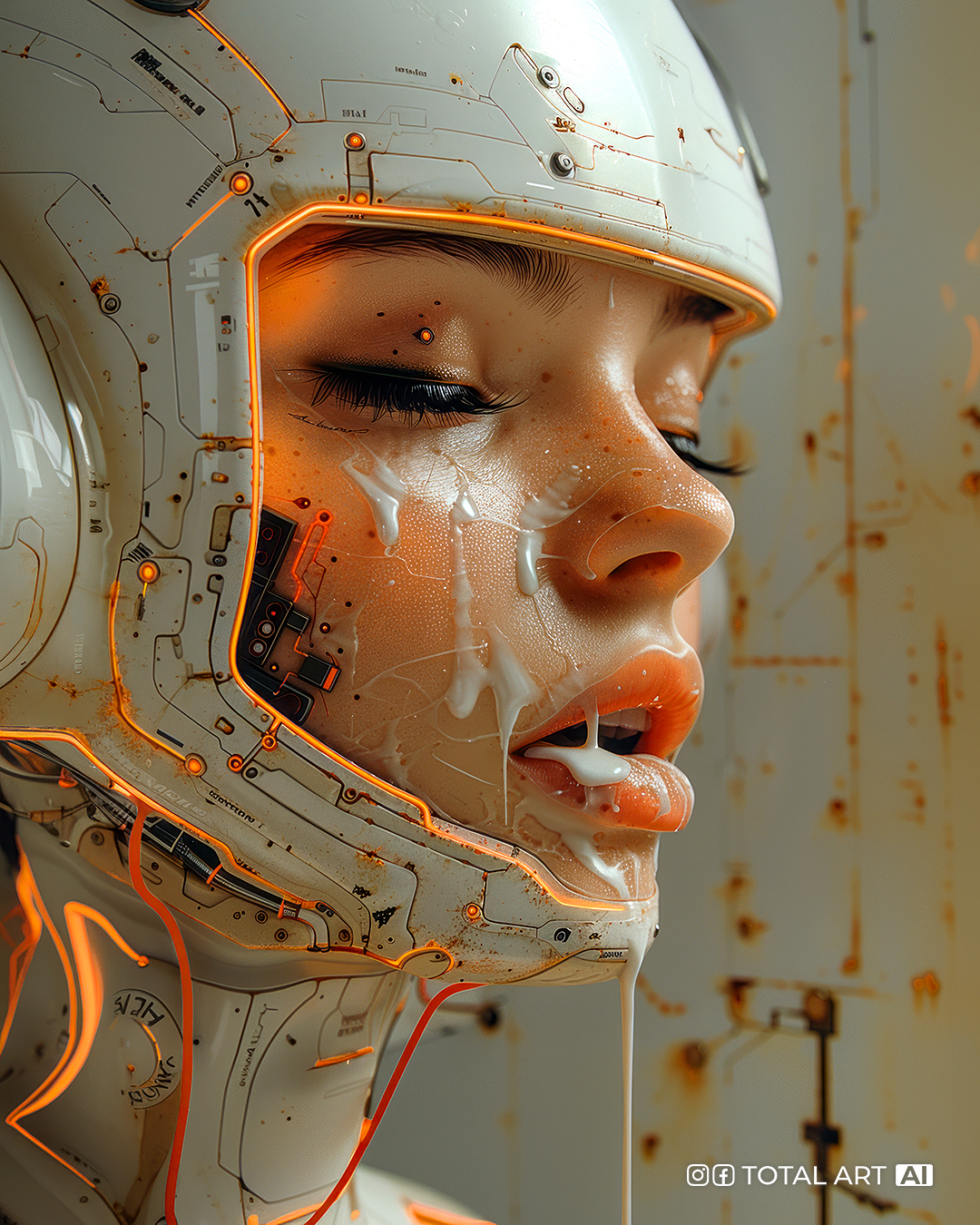 Midjourney prompt: A side view face of a beautiful European woman in the style of retro futuristic ...