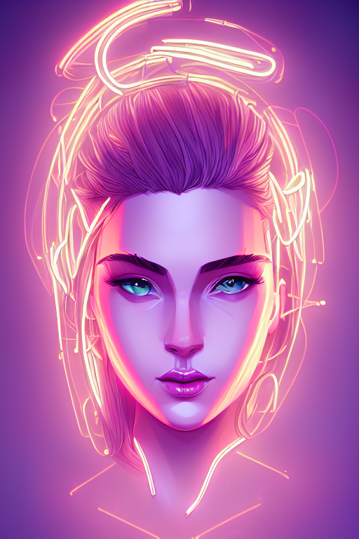 Arcane Diffusion prompt: neon light sign in design of face | of gorgeous goddess | detailed gorgeous face...