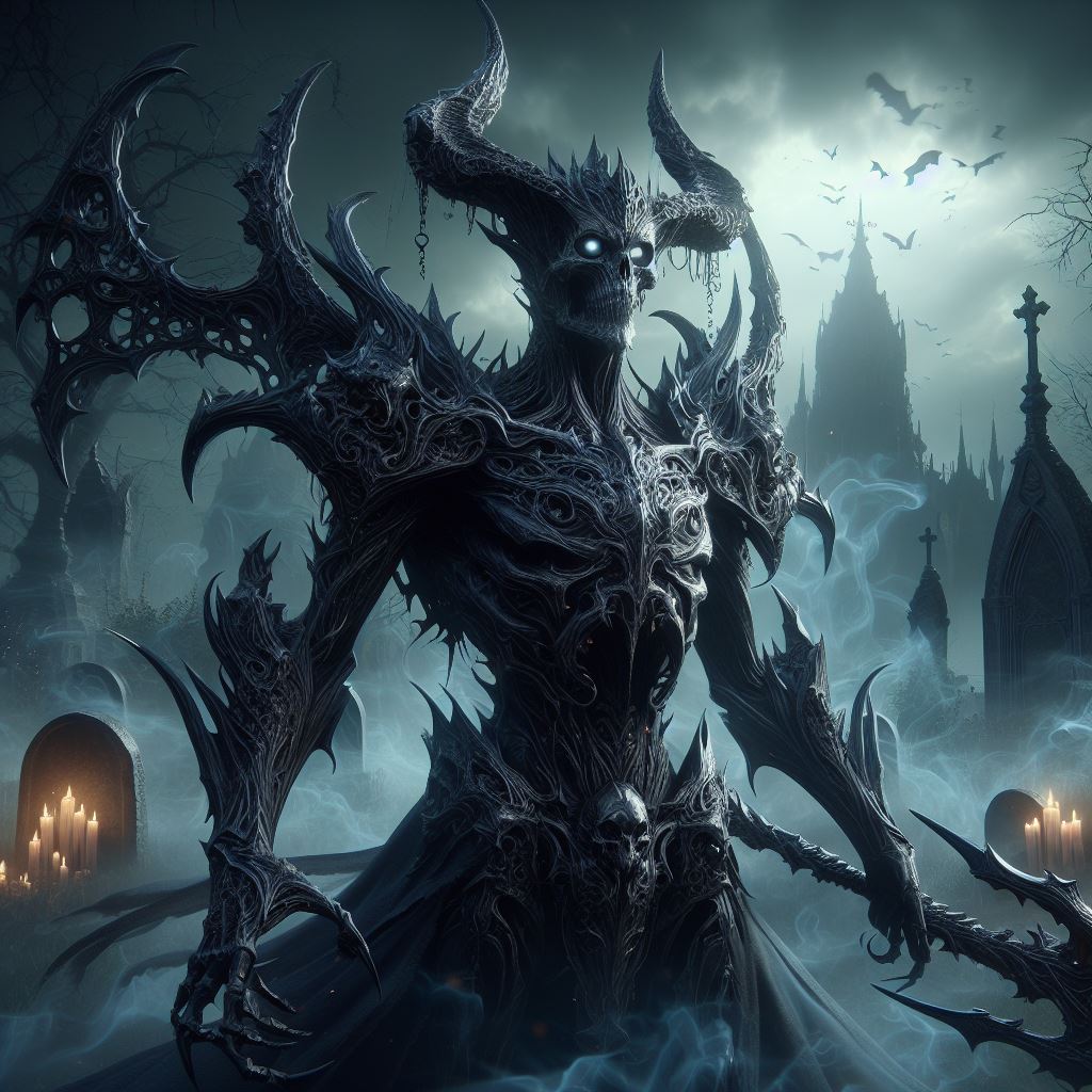DALL·E prompt: Gravelord Azir: Capture the dark and ominous form of Gravelord Azir in a hyper-r...