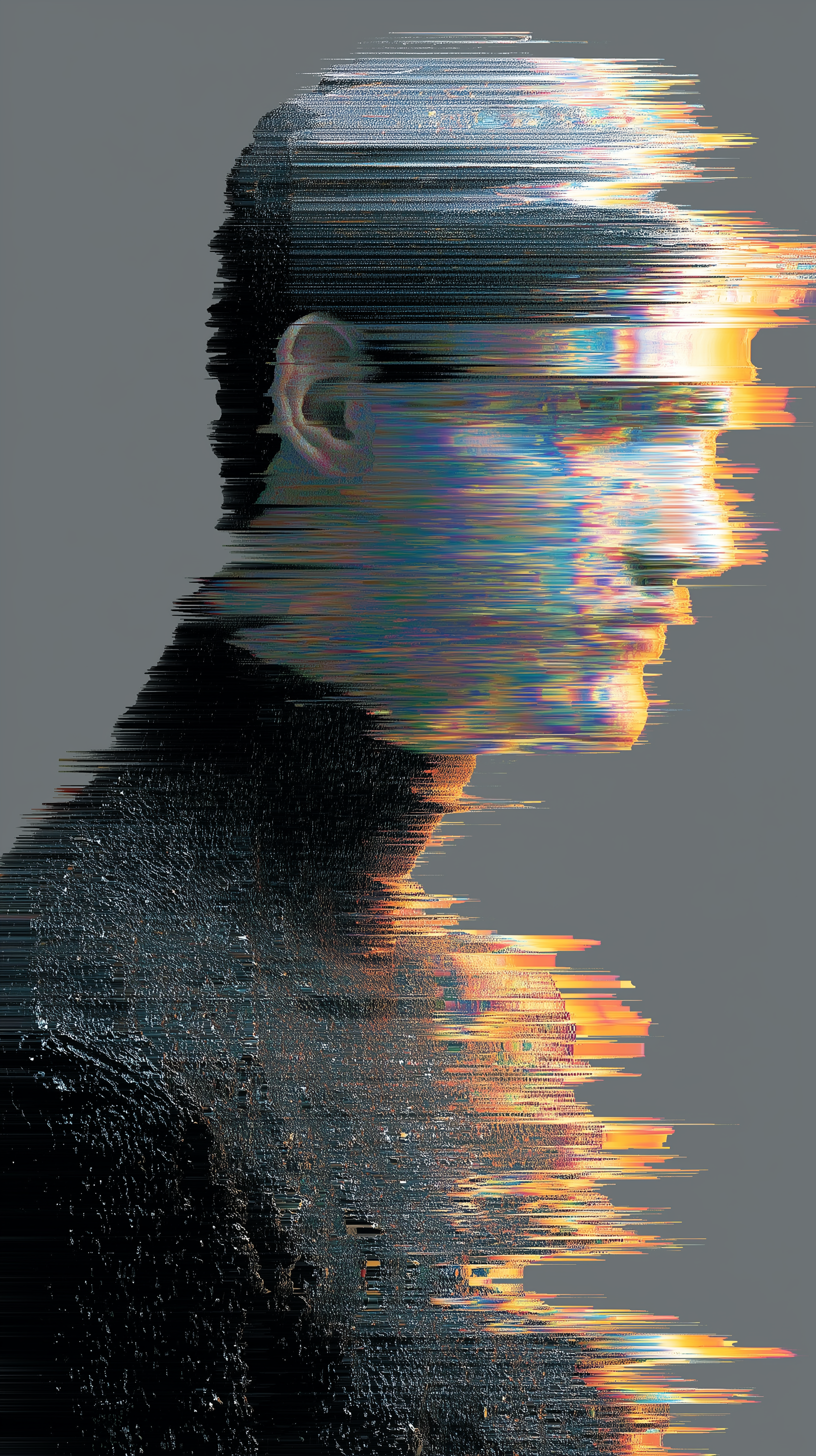 Midjourney Shatter prompt: glitch portrait, minimalistic of single man silhouette, clearly defined edges, c...