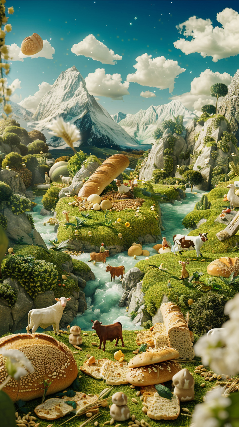 RealVisXL V4.0 prompt: Poster with the theme of culinary adventure. Creamy vegetation in the background...