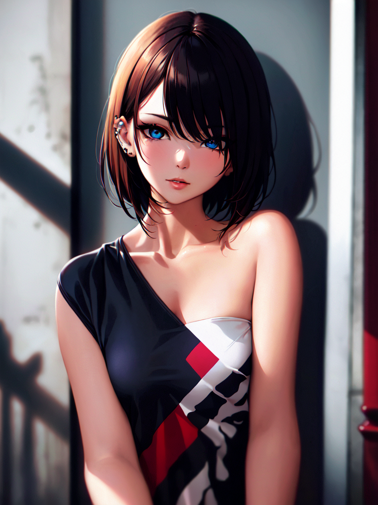Kenshi prompt: A dramatic portrait of a young woman with a stylish haircut and piercing eyes. T...