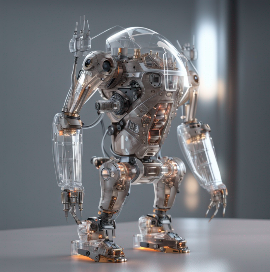 Stable Diffusion prompt: fully transparent robot, concept design, award winning, polycarbonate, pcb, wire...