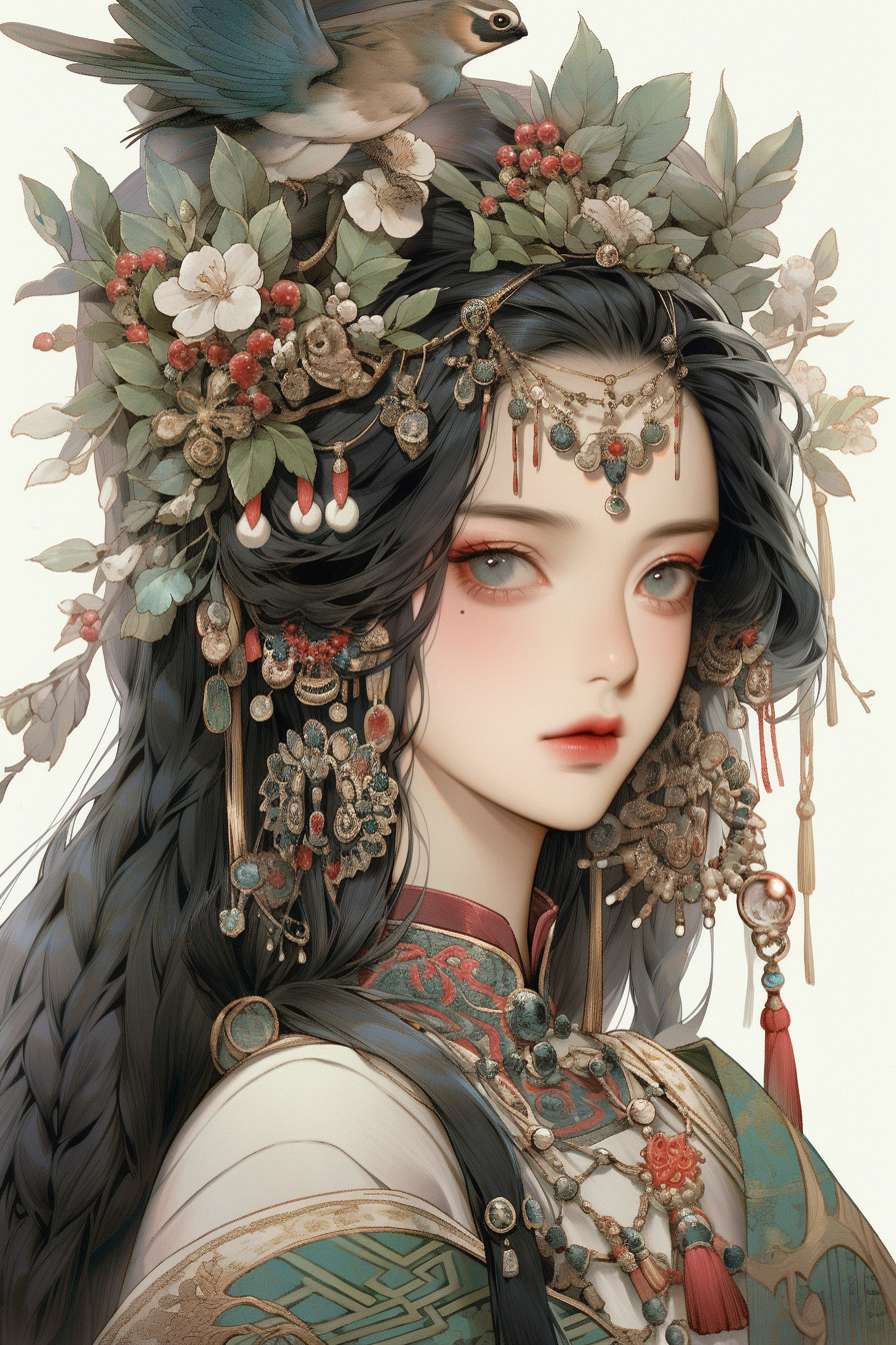 Midjourney prompt: A mysterious and enchanting person, Glitchcore style, with ethereal makeup, oil ...