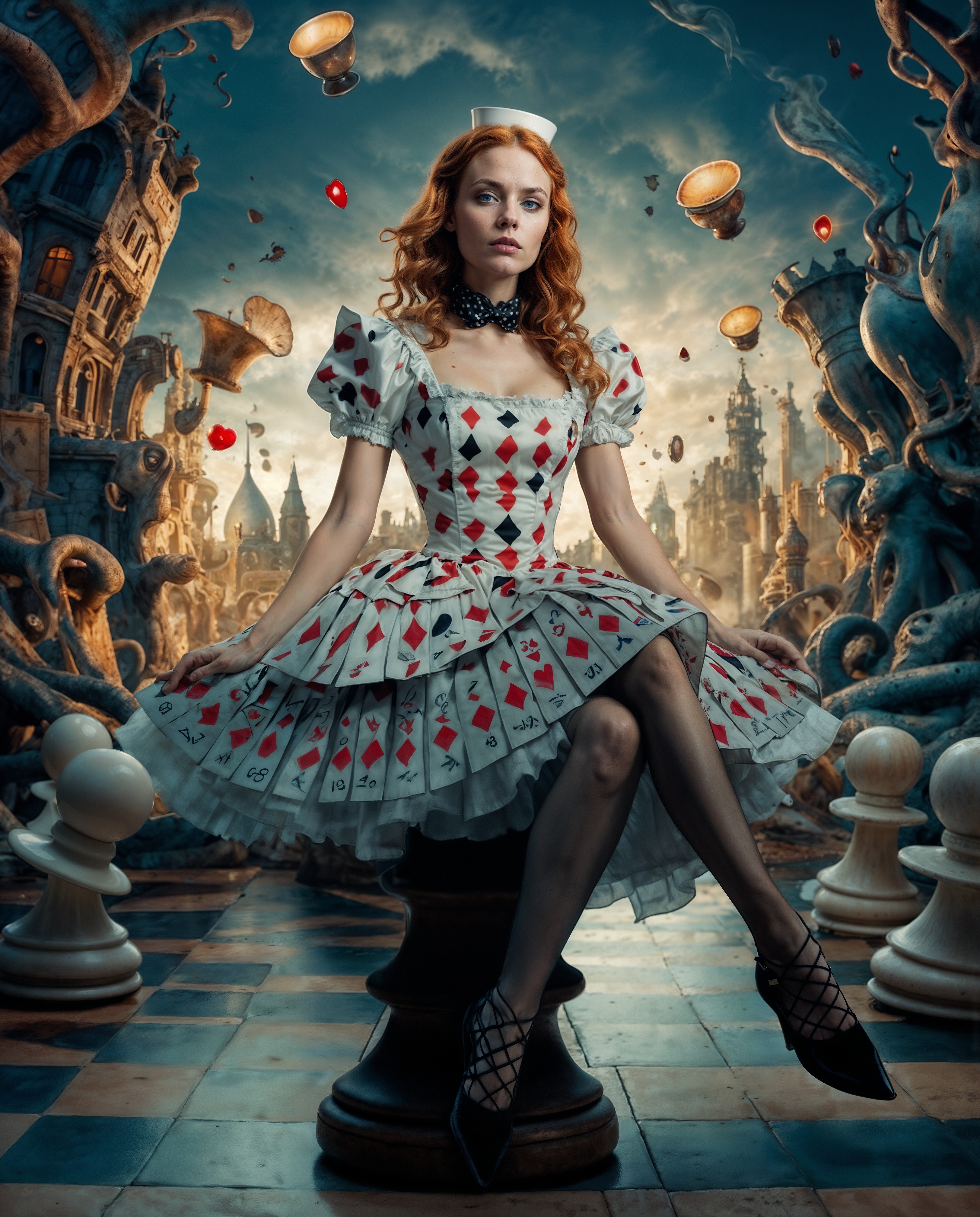 SD XL prompt: A stunning, avant-garde interpretation of Alice in Wonderland, featuring a moder...