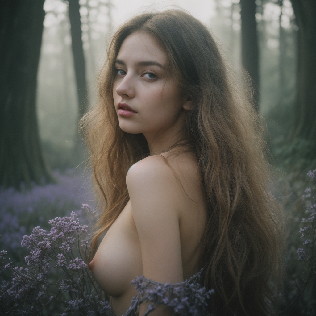 epiCPhotoGasm prompt: Her back to the camera, standing in front an old stone wall, (overgrown:1.1) wit...