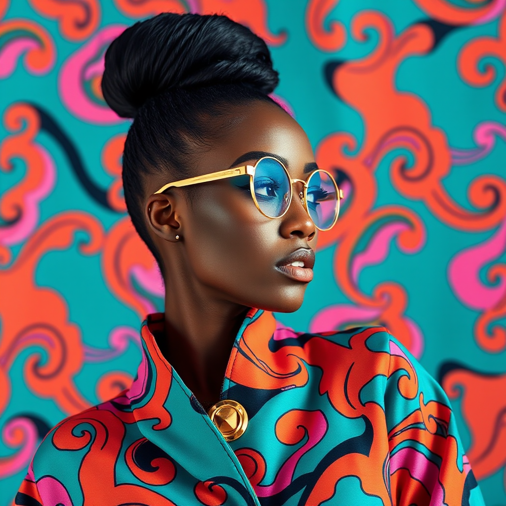 FLUX prompt: This is a high-resolution photograph featuring a woman with dark skin, styled in...