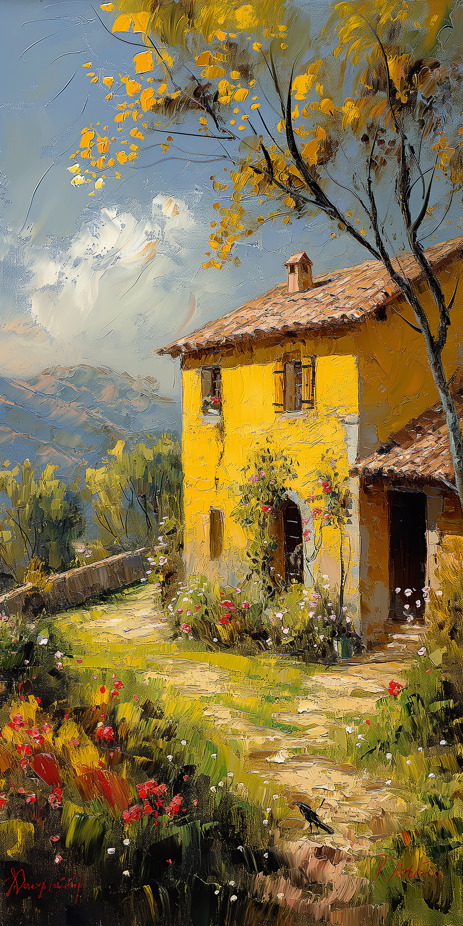 Midjourney prompt: impressionist painting on canvas of Provence, in the style of impressionist mast...