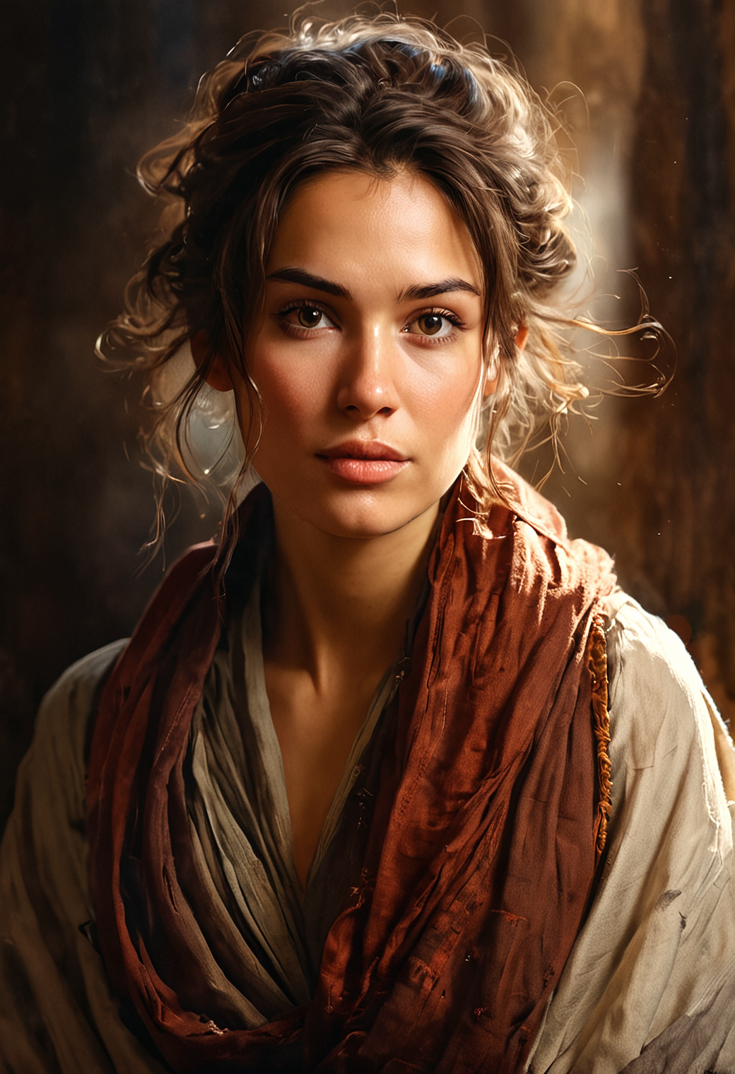 Juggernaut XL prompt: A highly detailed portrait of a beautiful woman with an expression of introspect...