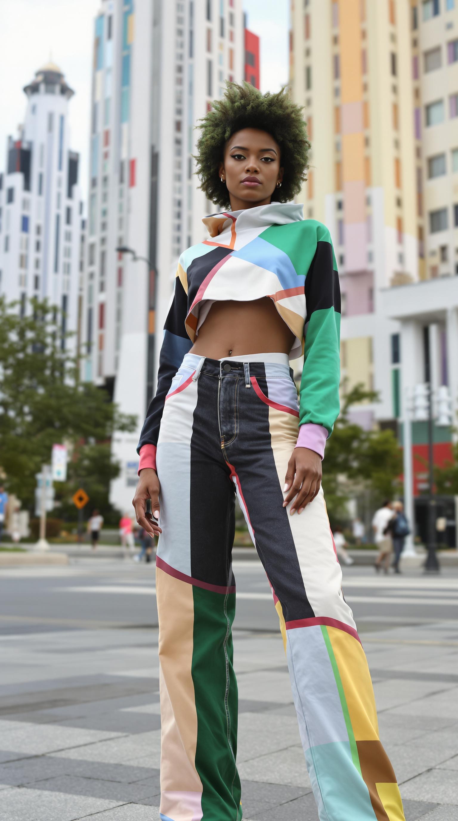 FLUX prompt: modernist, Constructivist Fashion full body photo of a 24-year-old Anuak-Sinhale...