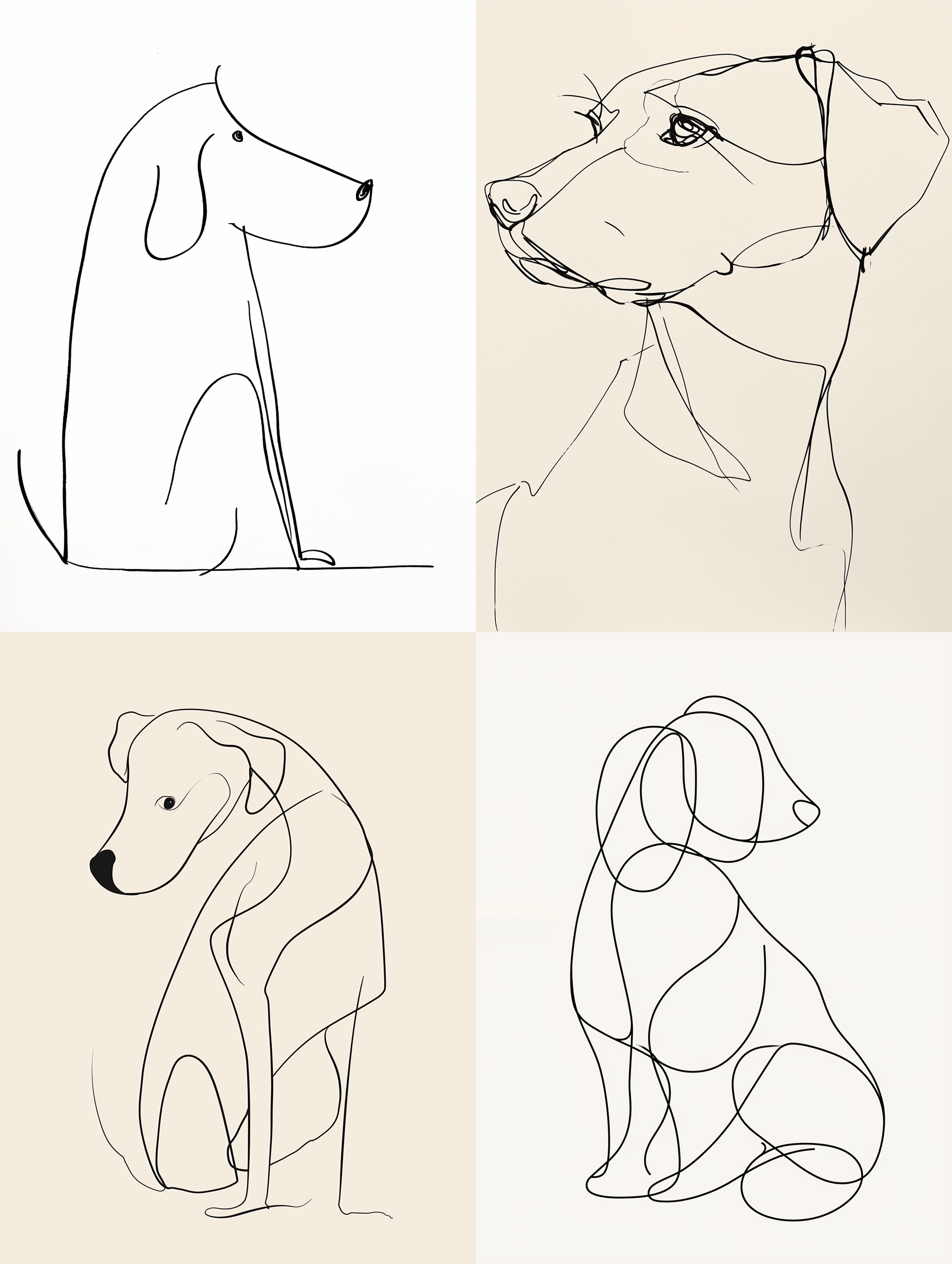 Midjourney prompt: A drawing of a dog in one-line drawing, figure outline only, single line, simple...