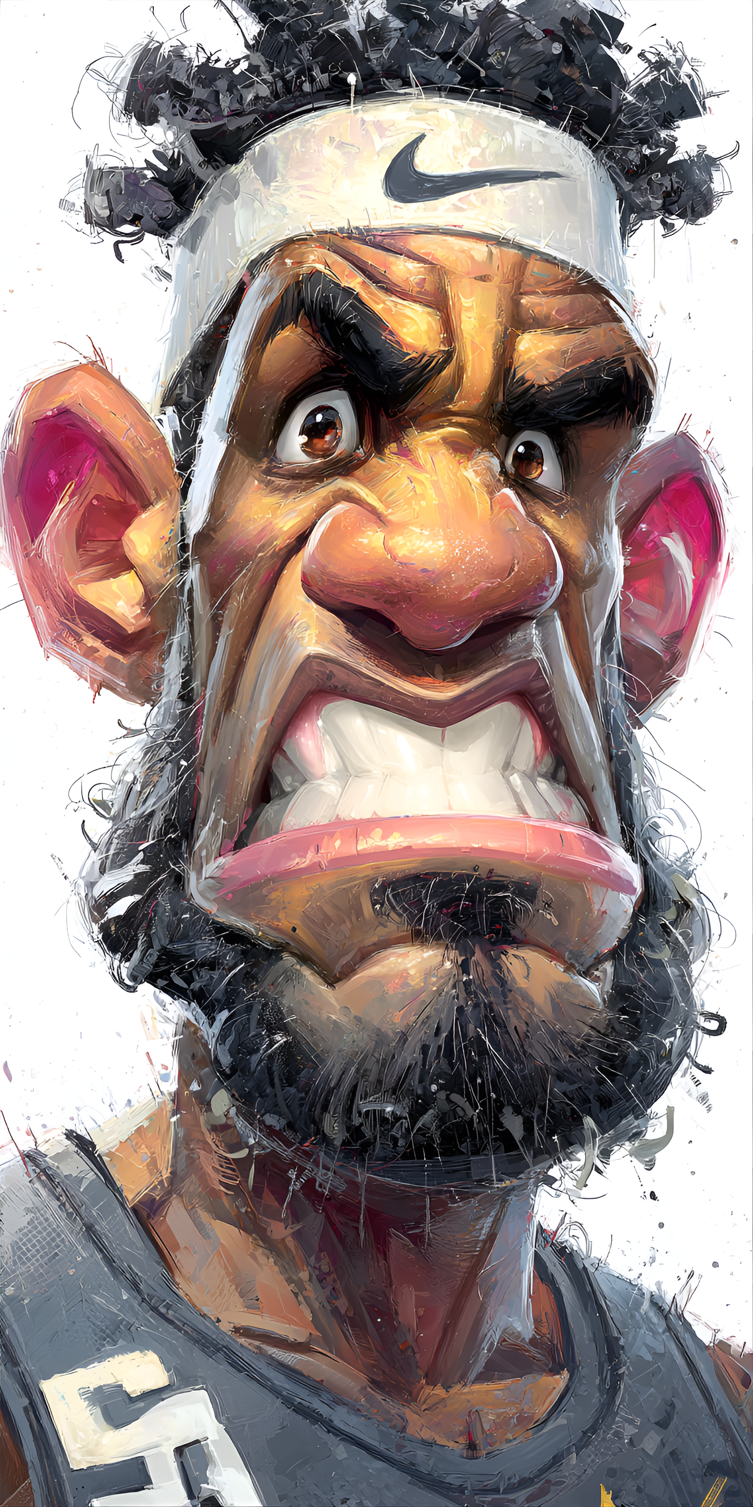 Midjourney prompt: funny caricature, ultra-fit enthusiast caricature, adult african-american male, ...