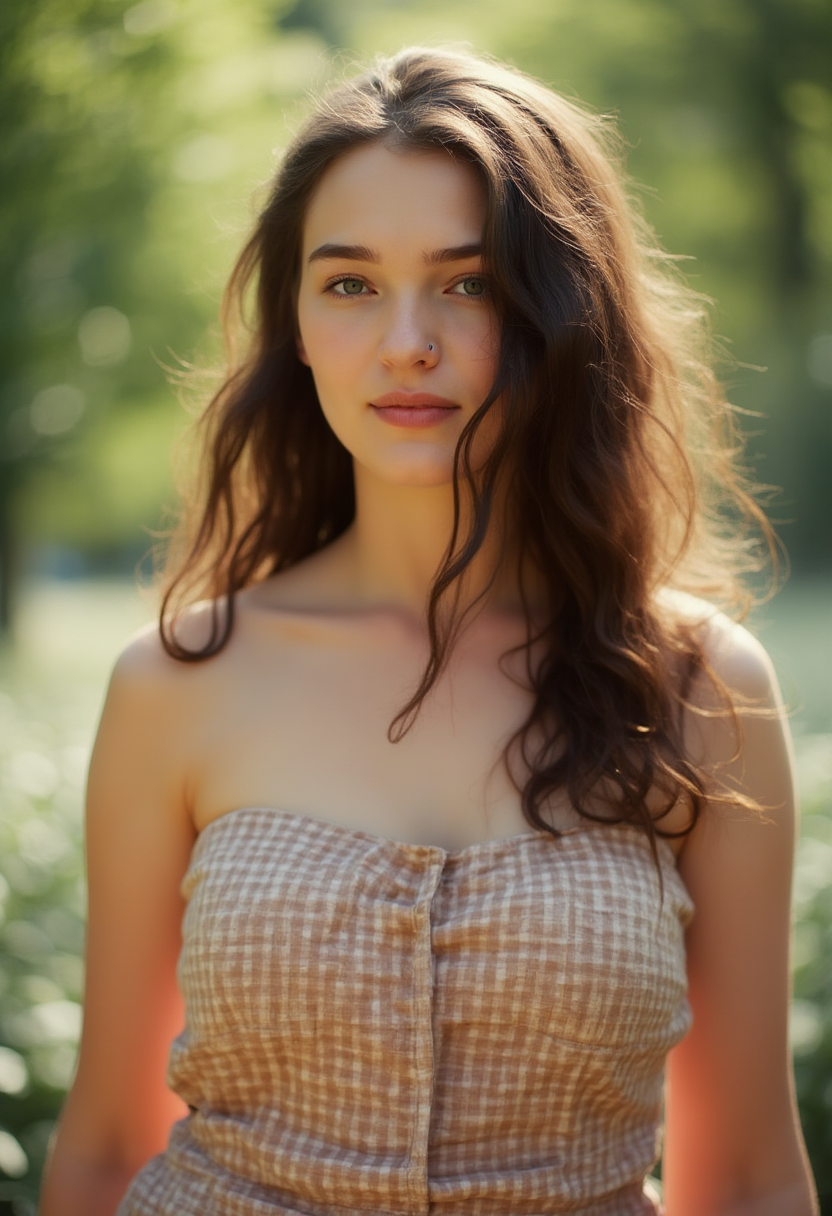 FLUX prompt: Create a high-resolution, photorealistic portrait of a woman standing outdoors o...