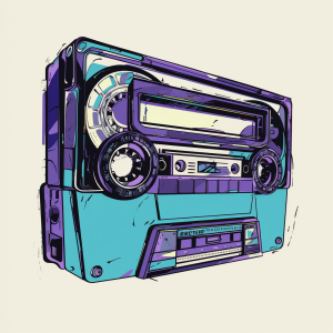 Midjourney prompt: A retro icon of a cassette tape, Carbon Fiber style, blue and purple palette, ar...
