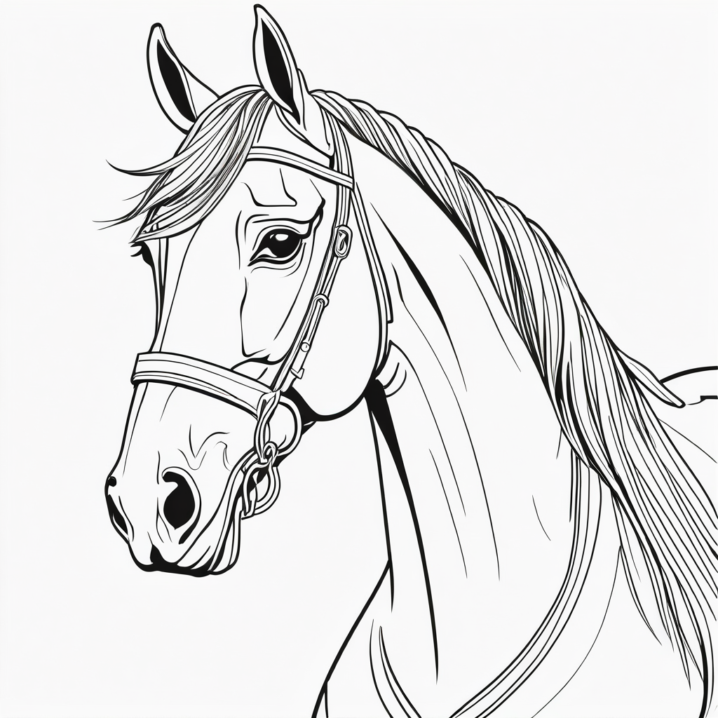 Stable Diffusion prompt: horse, black lines white background, clean simple line art, no background, clean...
