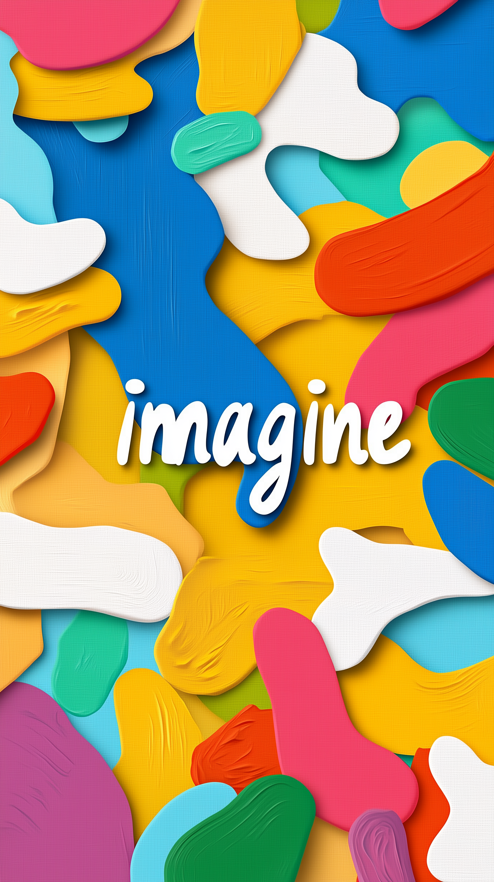 Midjourney prompt: lettering "imagine", white color paint, canvas texture, geometric vibrant colorf...