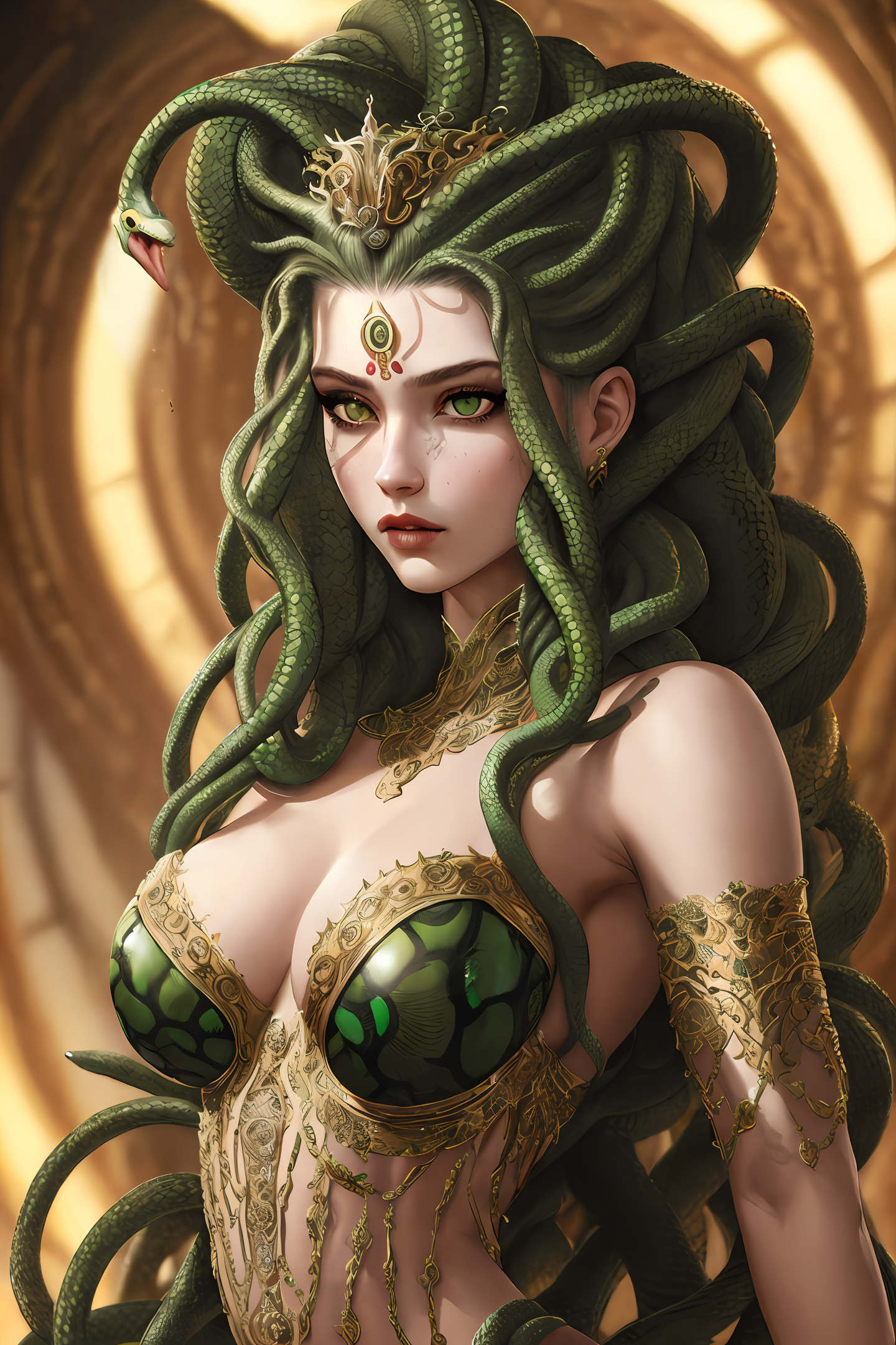 Deliberate prompt: ((best quality)), ((masterpiece)), ((realistic)), young Medusa, full body, hair ...