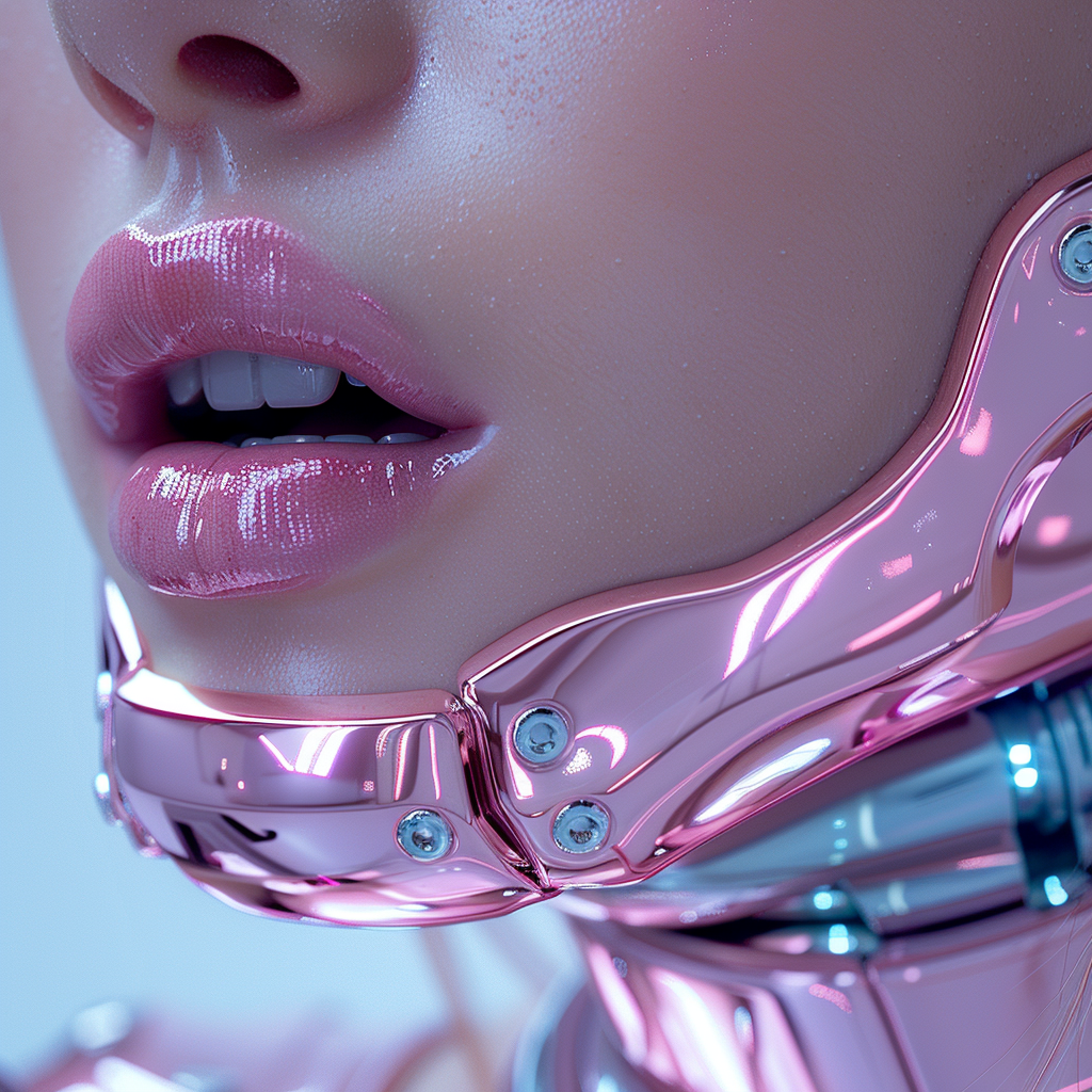 Midjourney prompt: cyber punk, graphic design, pink electronic, girl's face, side view, pretty and ...