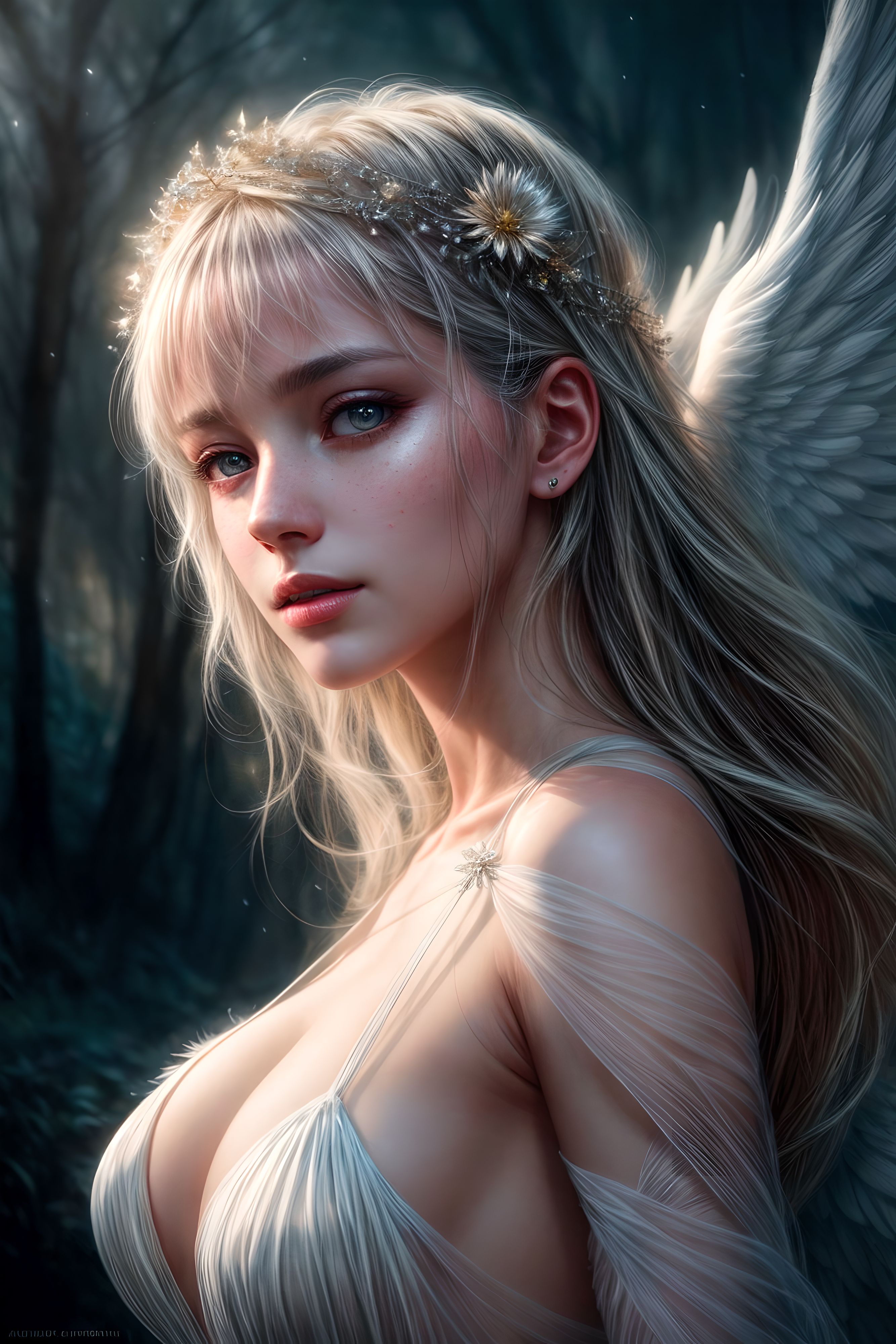 DreamShaper prompt: Angel Girl, Big White Wings, Ethereal Beauty, Soft Pastel Colors, light from the...