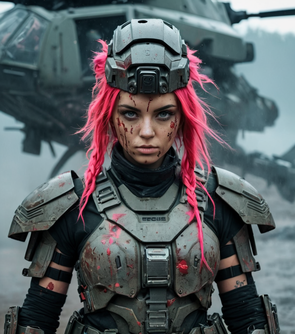 Stable Diffusion prompt: Postapocalyptic combat scene with a Beautiful hyperrealistic photograph of cute ...