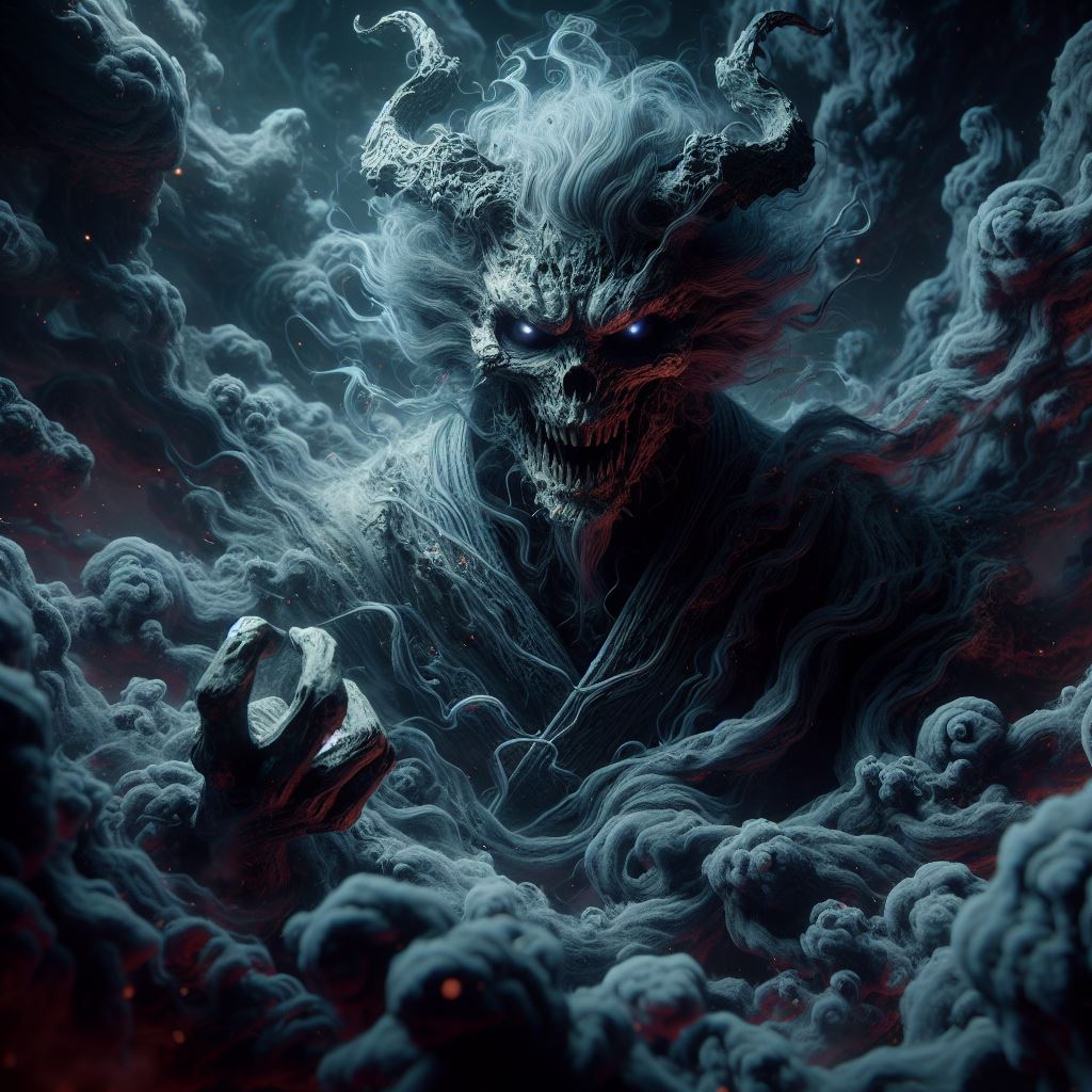DALL·E prompt: In a dark, ominous realm, Ryomen Sukuna, the ancient, malevolent curse from Juju...