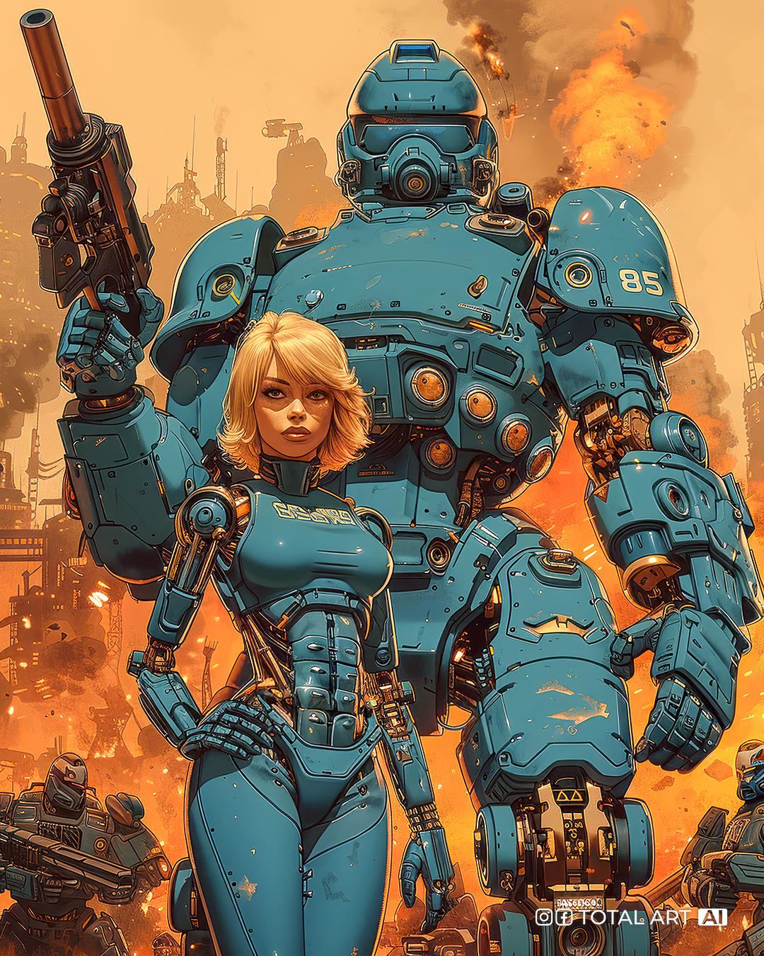 Midjourney prompt: Photorealistic comic book cover illustration by Travis Charest style of 85 mm fu...