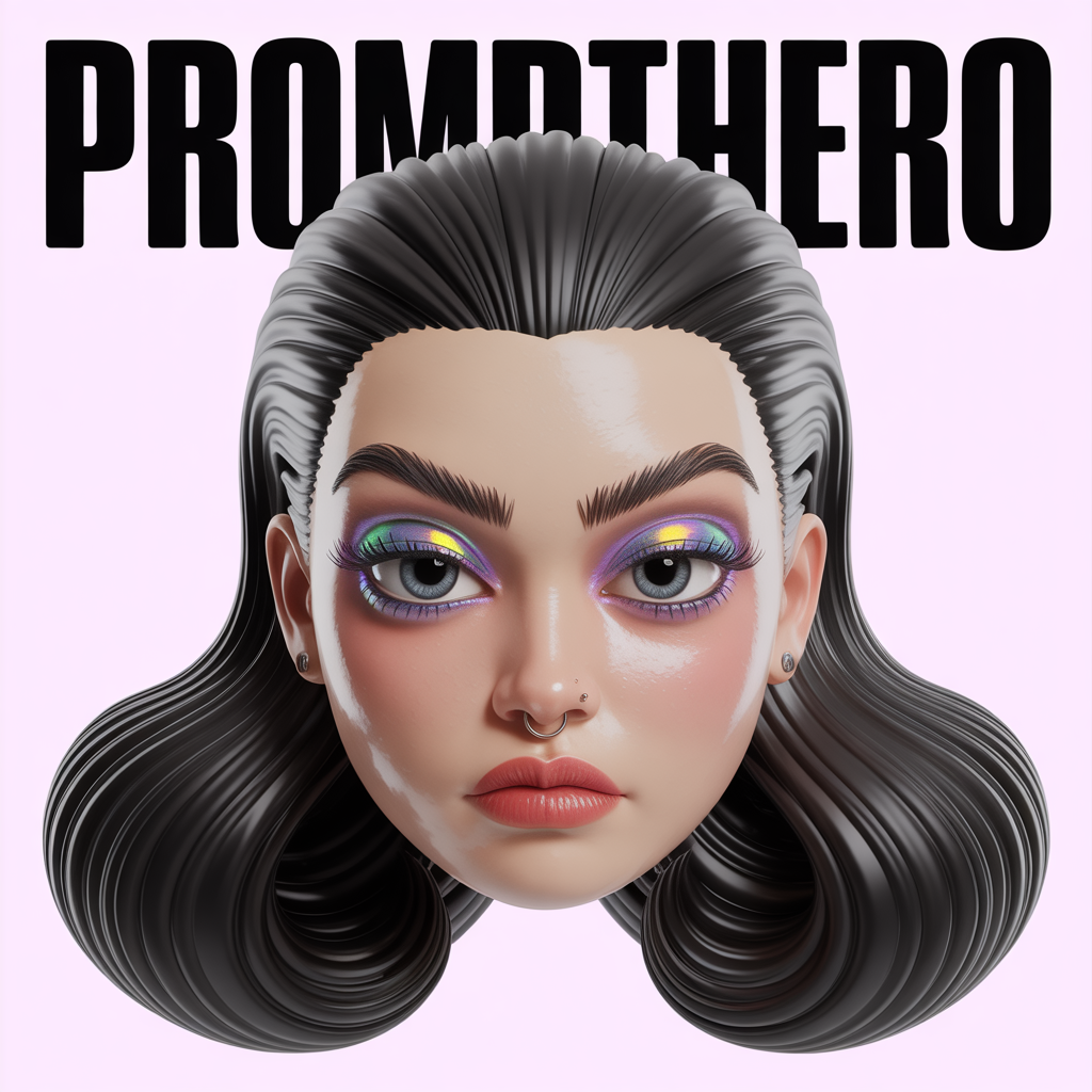 Ideogram prompt: Create a hyper-stylized 3D floating head of a bratty, glamorous female avatar wi...