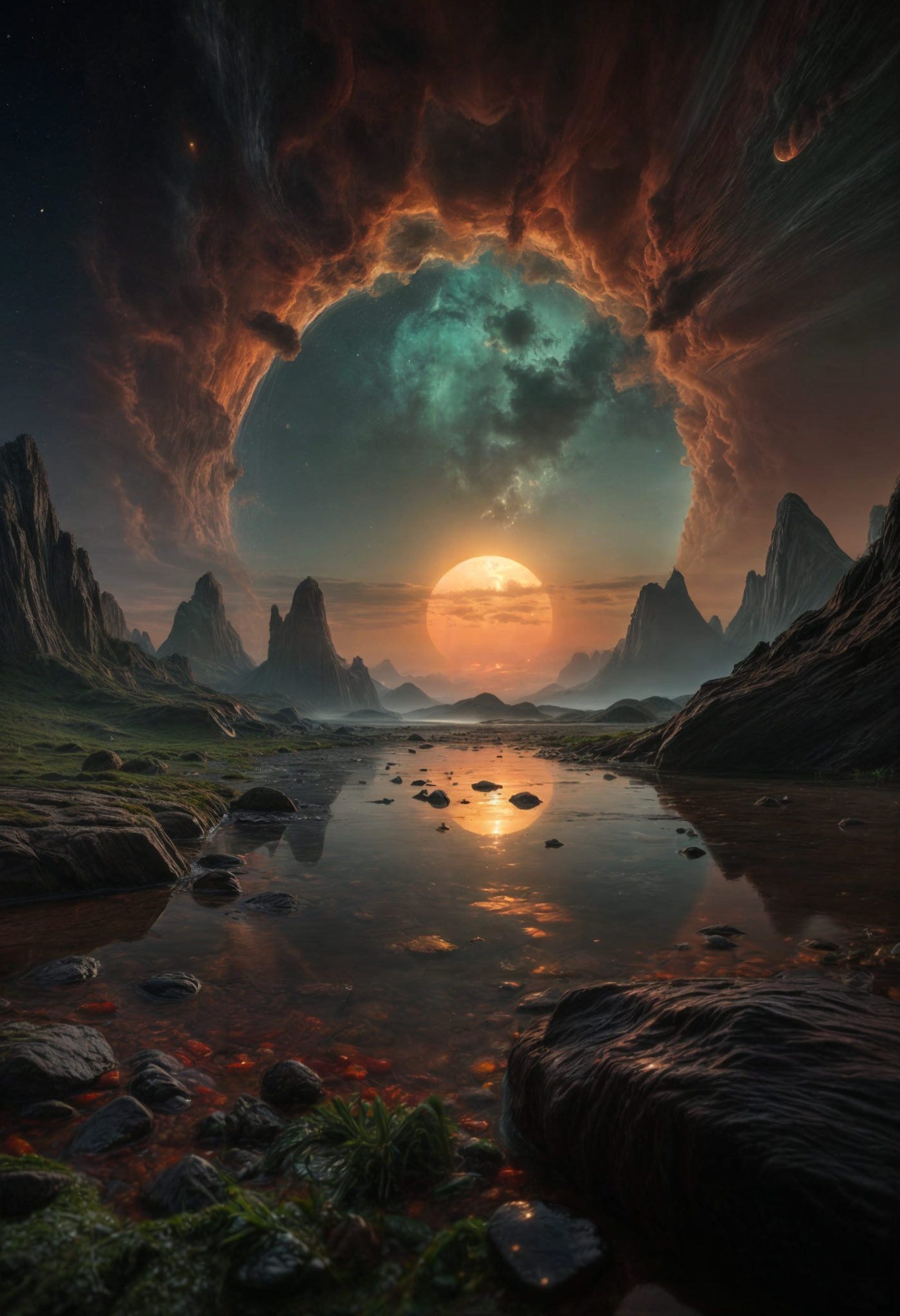 Stable Diffusion prompt: epic alien landscape ,fantasy, scifi,by jean ansell and greg rutkowski,coloured ...