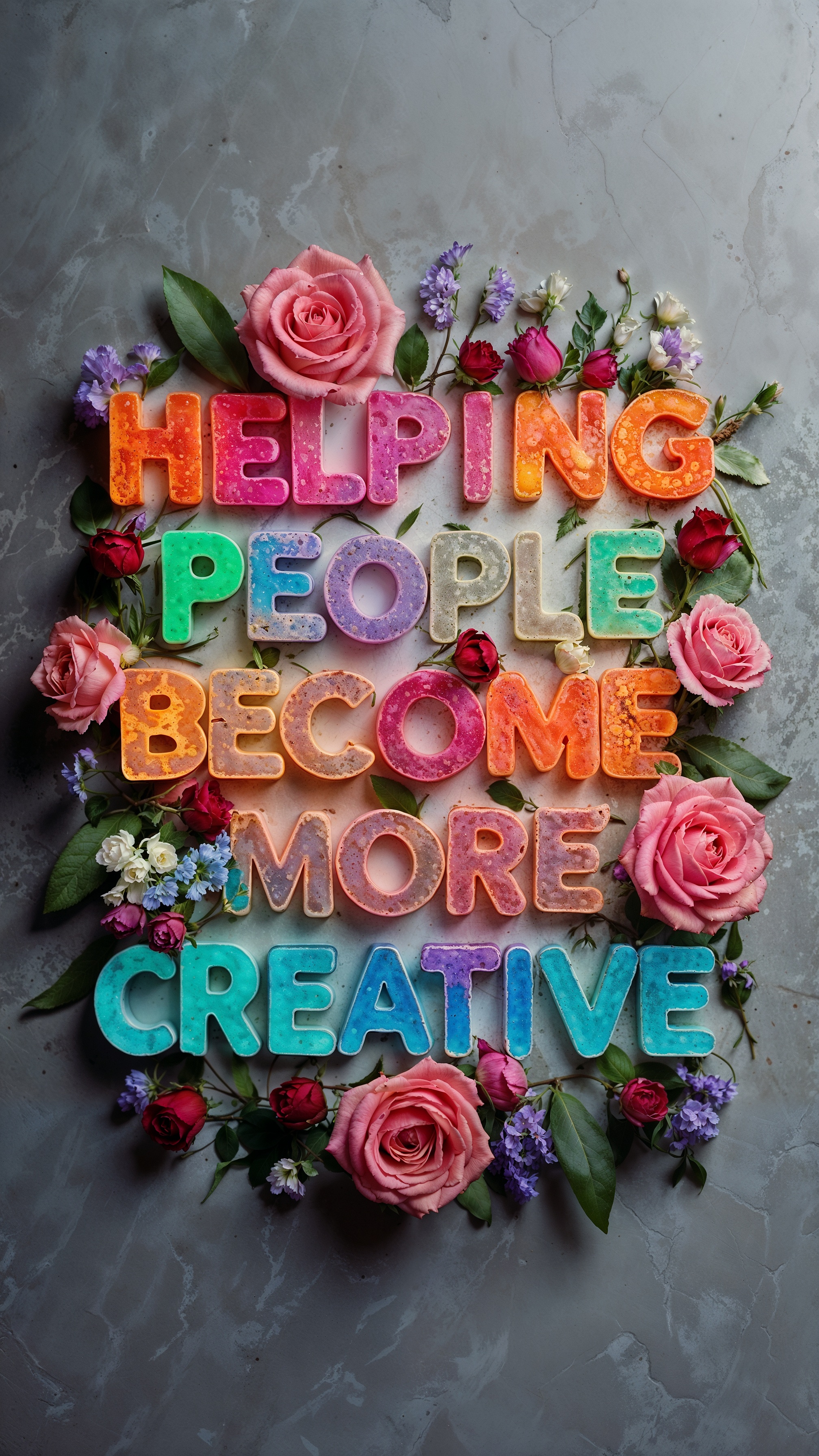 SD XL prompt: A slogan 'Helping people become more creative' written in capital letters, made ...