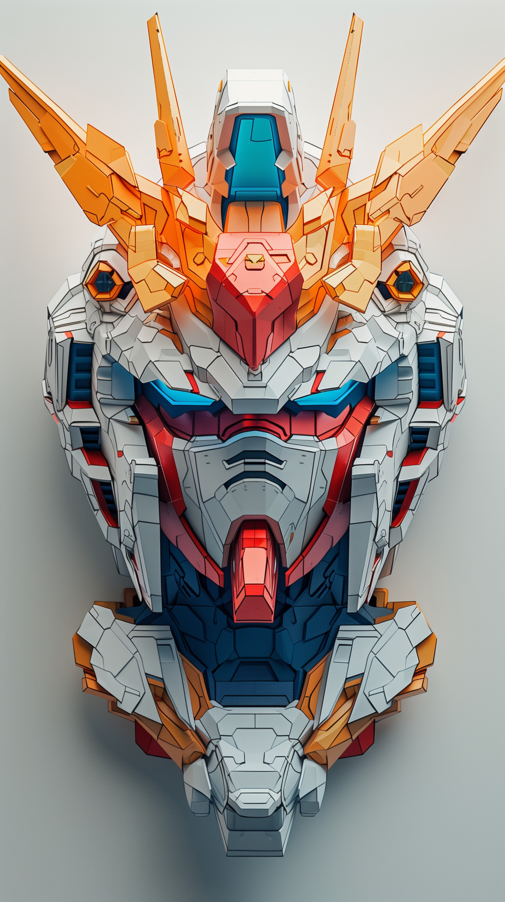 Midjourney prompt: 3d rendering, front view, Gundam face, paper work for a tactile style, select a ...