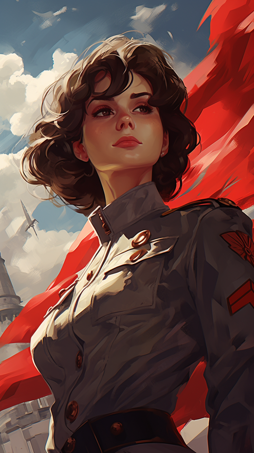 Midjourney prompt: Young girl with short dark hair, care haircut, perfect face, glossy lips, eyelin...