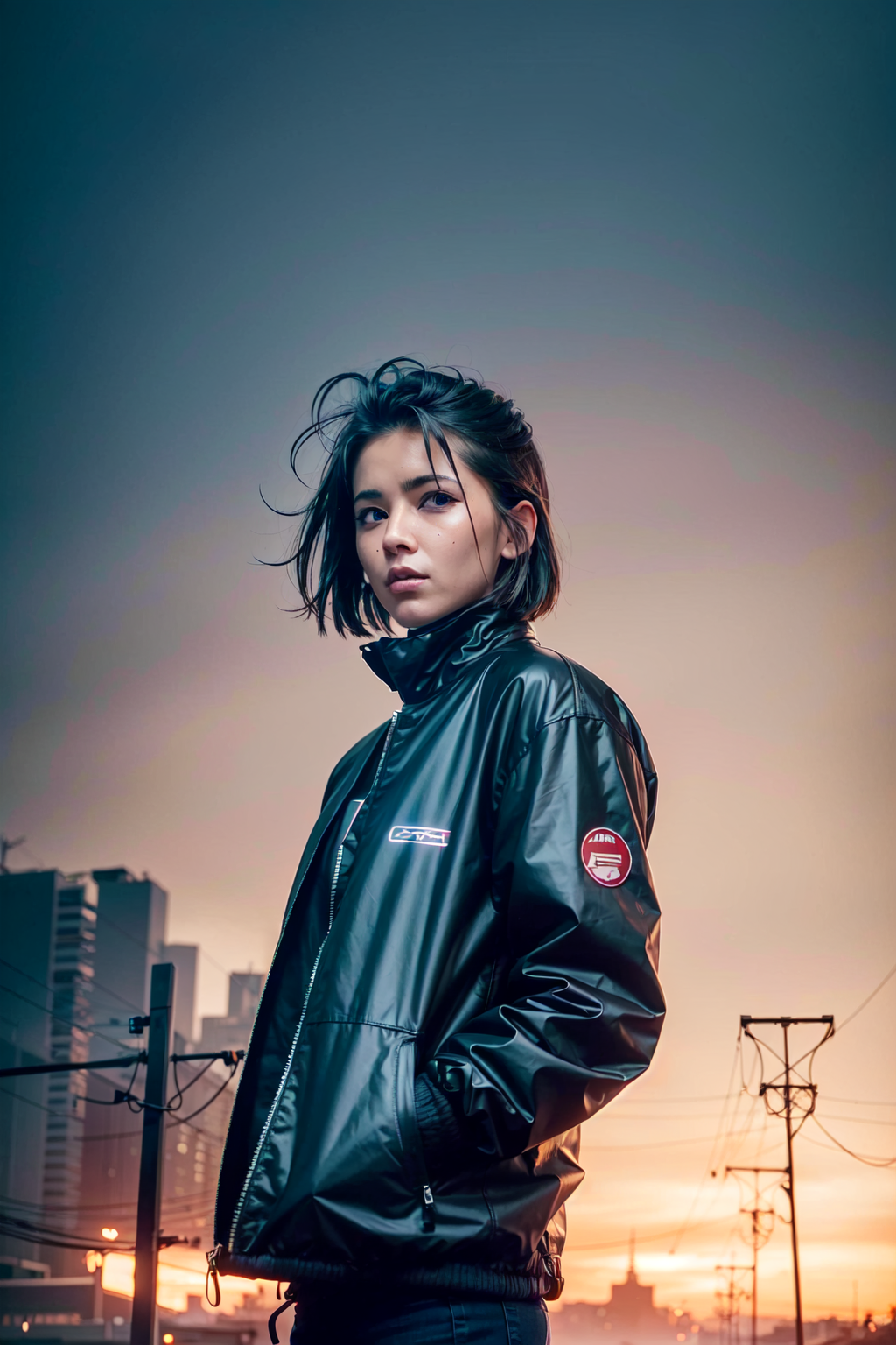 ChilloutMix prompt: a detailed portrait of European Pretty Young Girl Storm Rain movie Jacket coat, ...