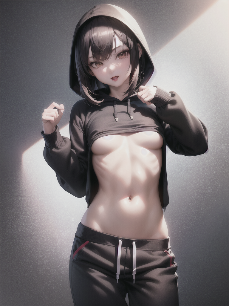 AnythingElse V4 prompt: 1 girl, beautiful Korean girl, (Cute Loose Bob hair), (wearing a cropped hoodie,...
